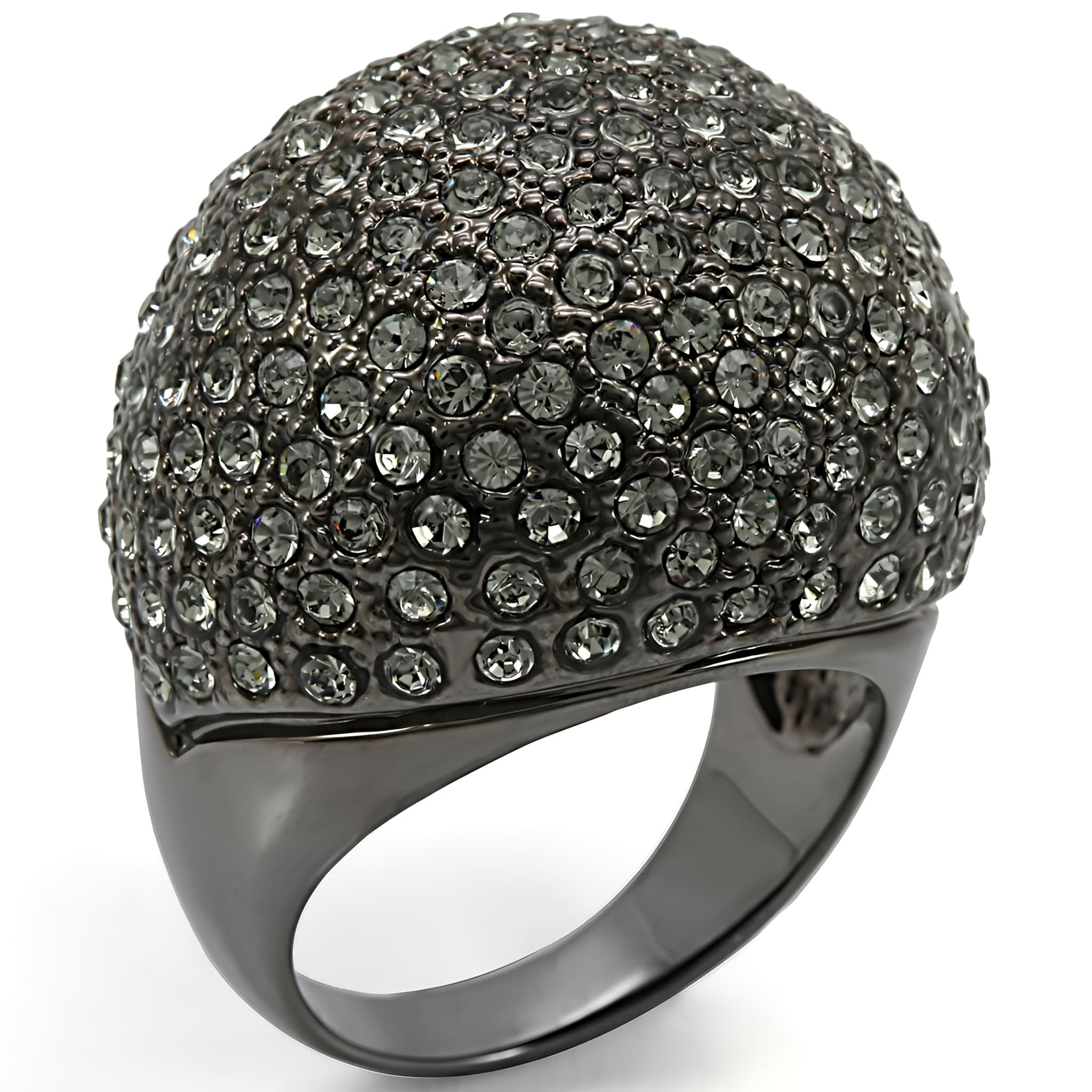 Brass Black Rhodium Grey CZ Pave Dome Cocktail Ring