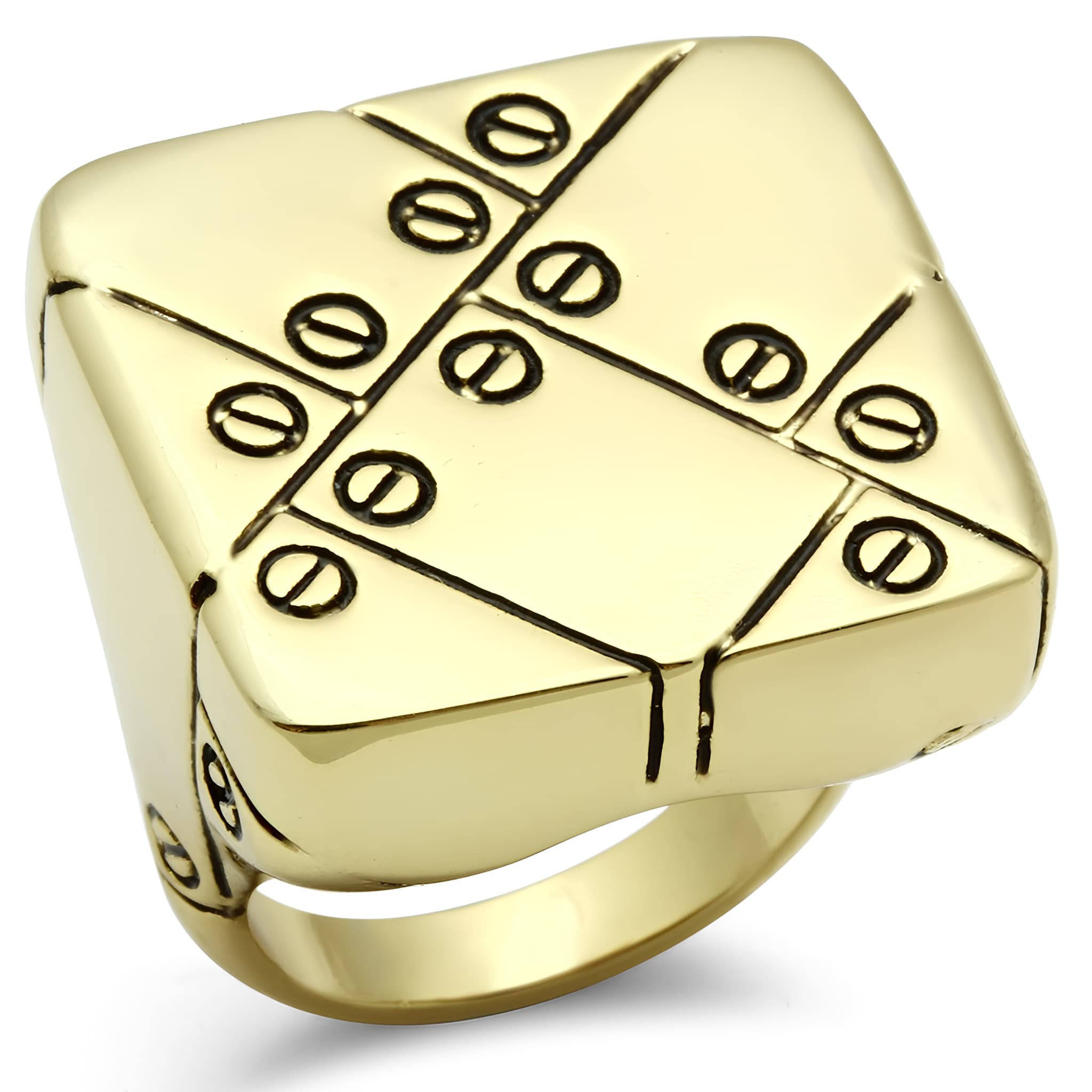 Brass Gold Polished Domino Dice Cube Signet Ring