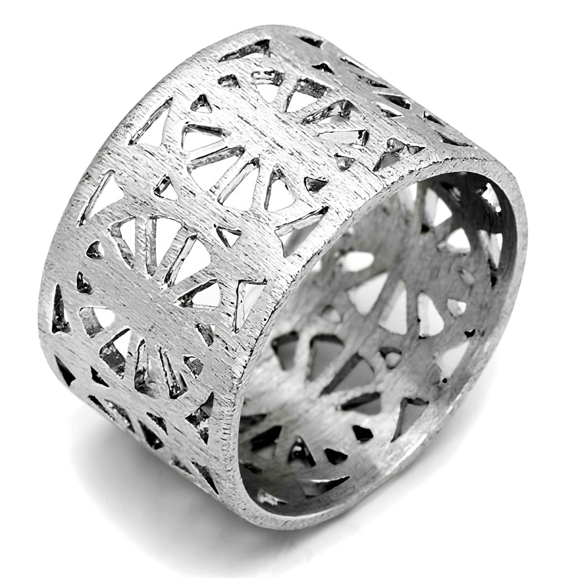 Brass Silver Polished Filigree Cutout Wide Band Ring LO2536