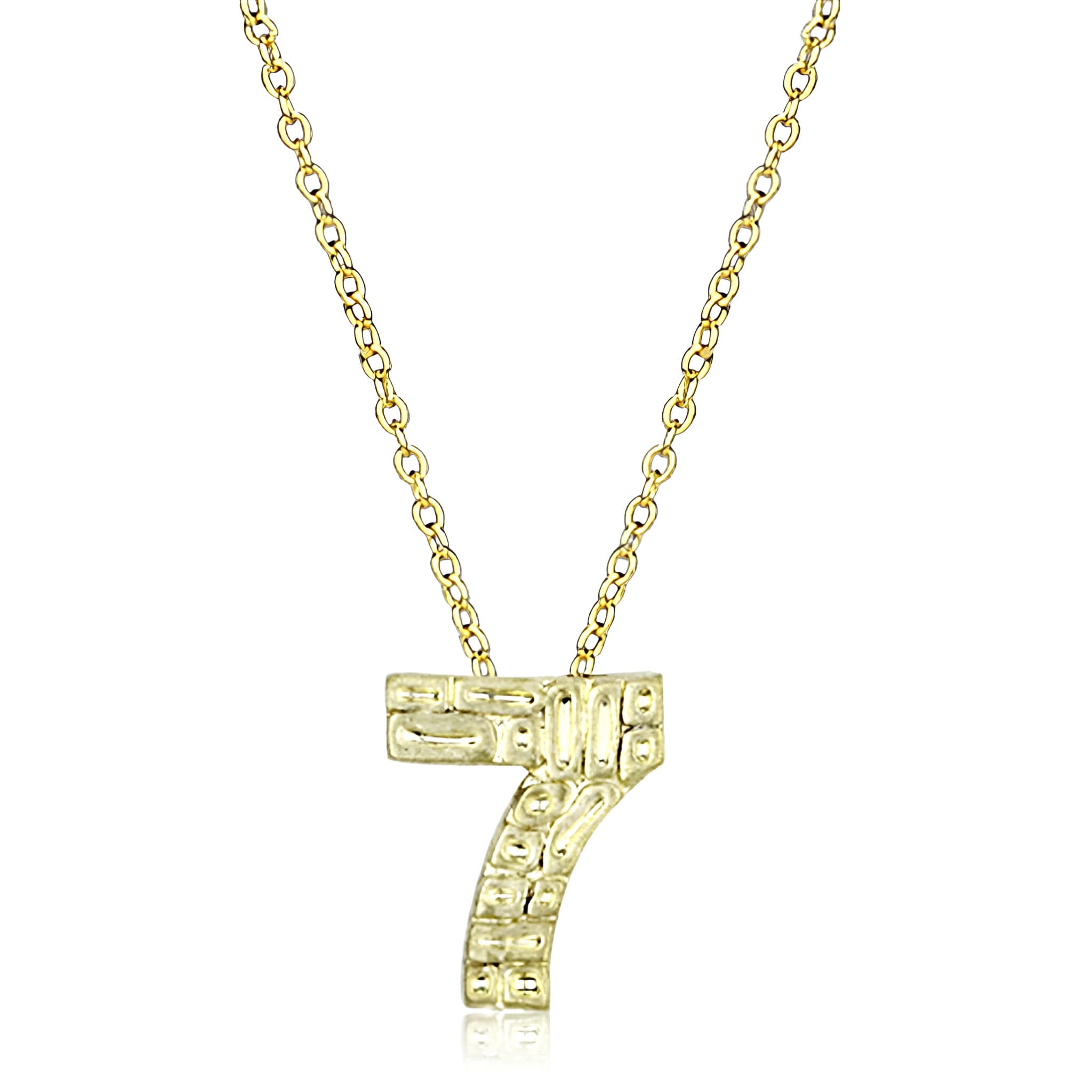 Brass Gold Textured Number 7 Pendant Necklace