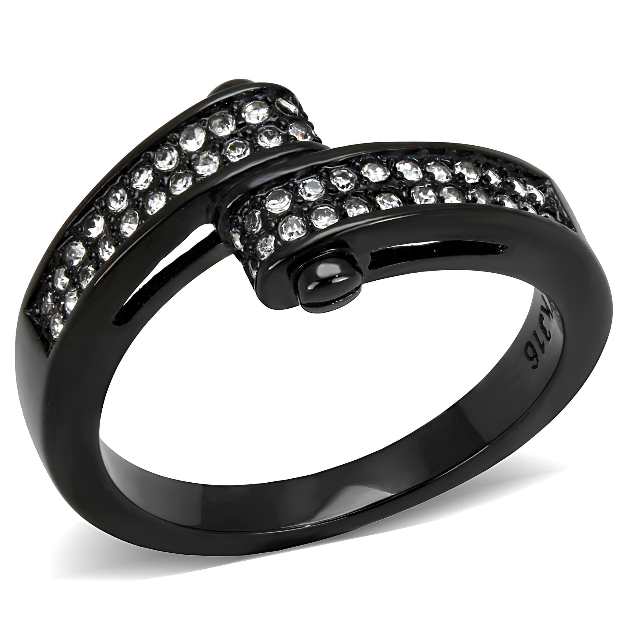 Stainless Steel Dark Gunmetal CZ Princess Pave Cluster Ring
