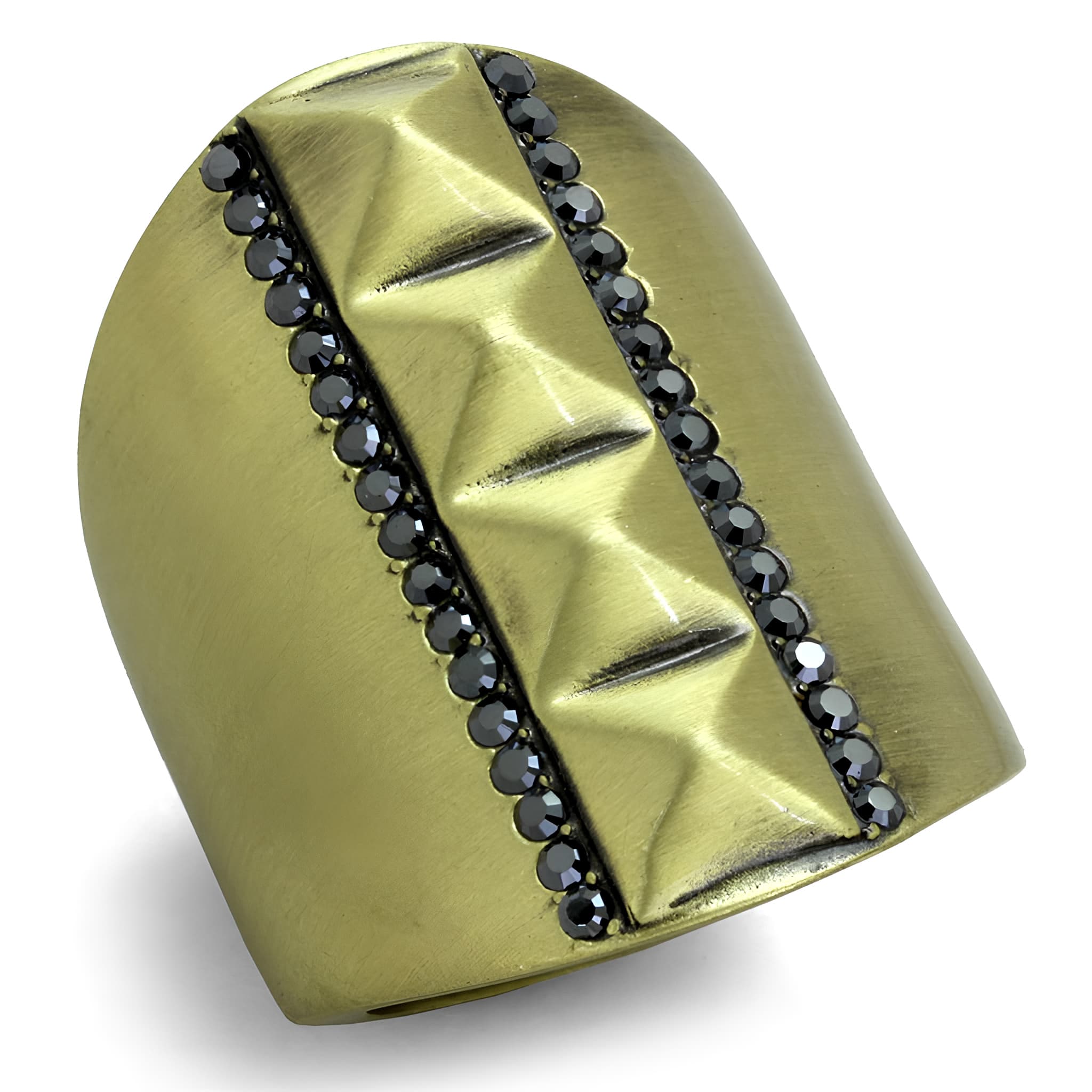 Brass Gold Black CZ Pyramid Studded Wide Band Ring