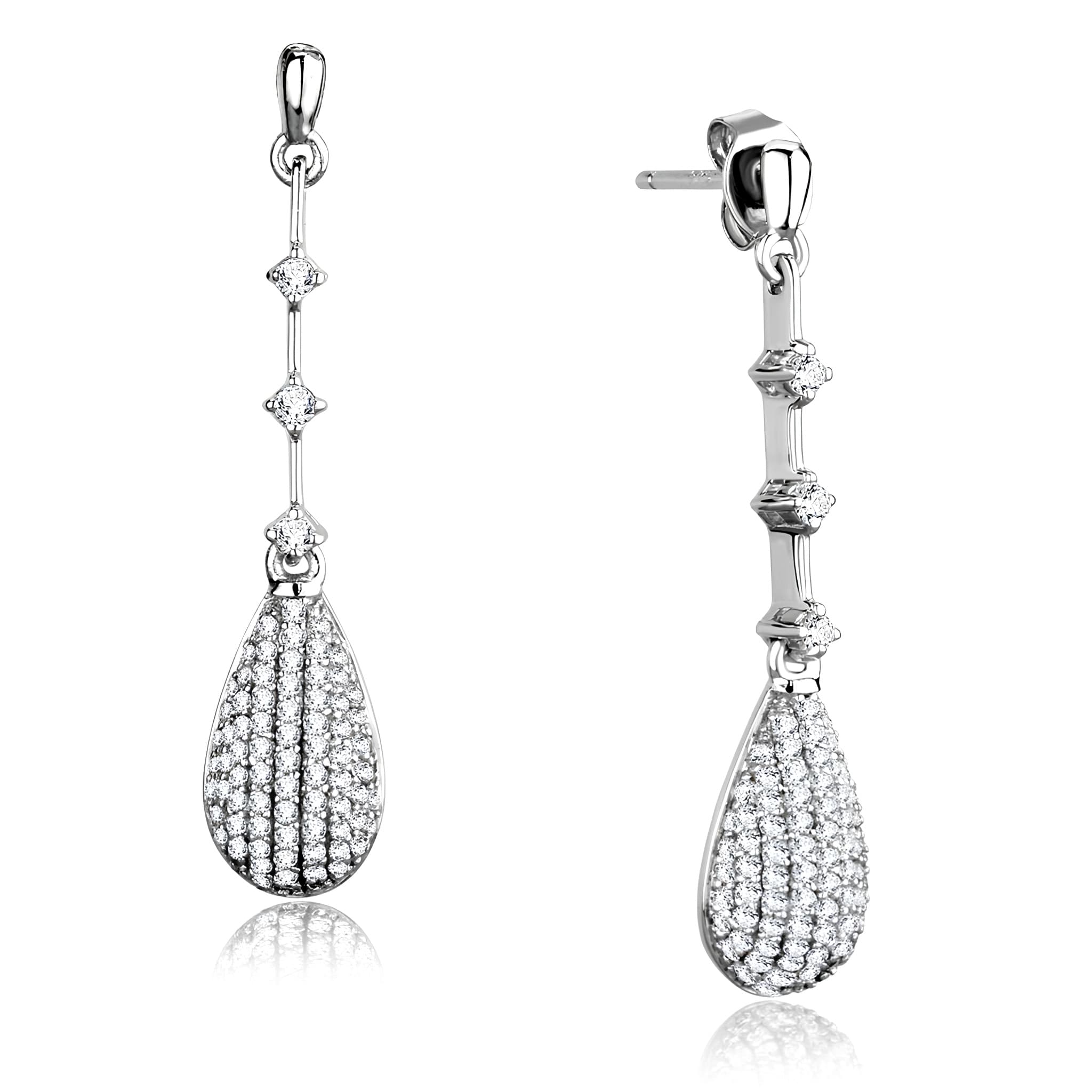 Sterling Silver CZ Pave Teardrop Long Dangle Drop Earrings