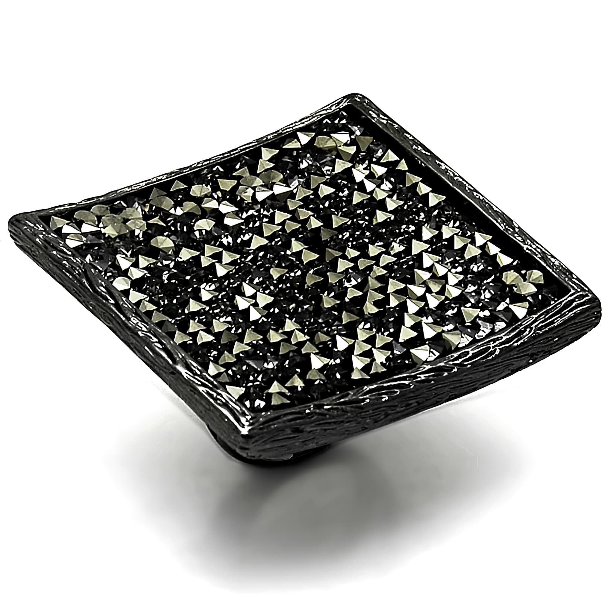 Brass Gunmetal CZ Pave Diamond Shape Square Cocktail Ring
