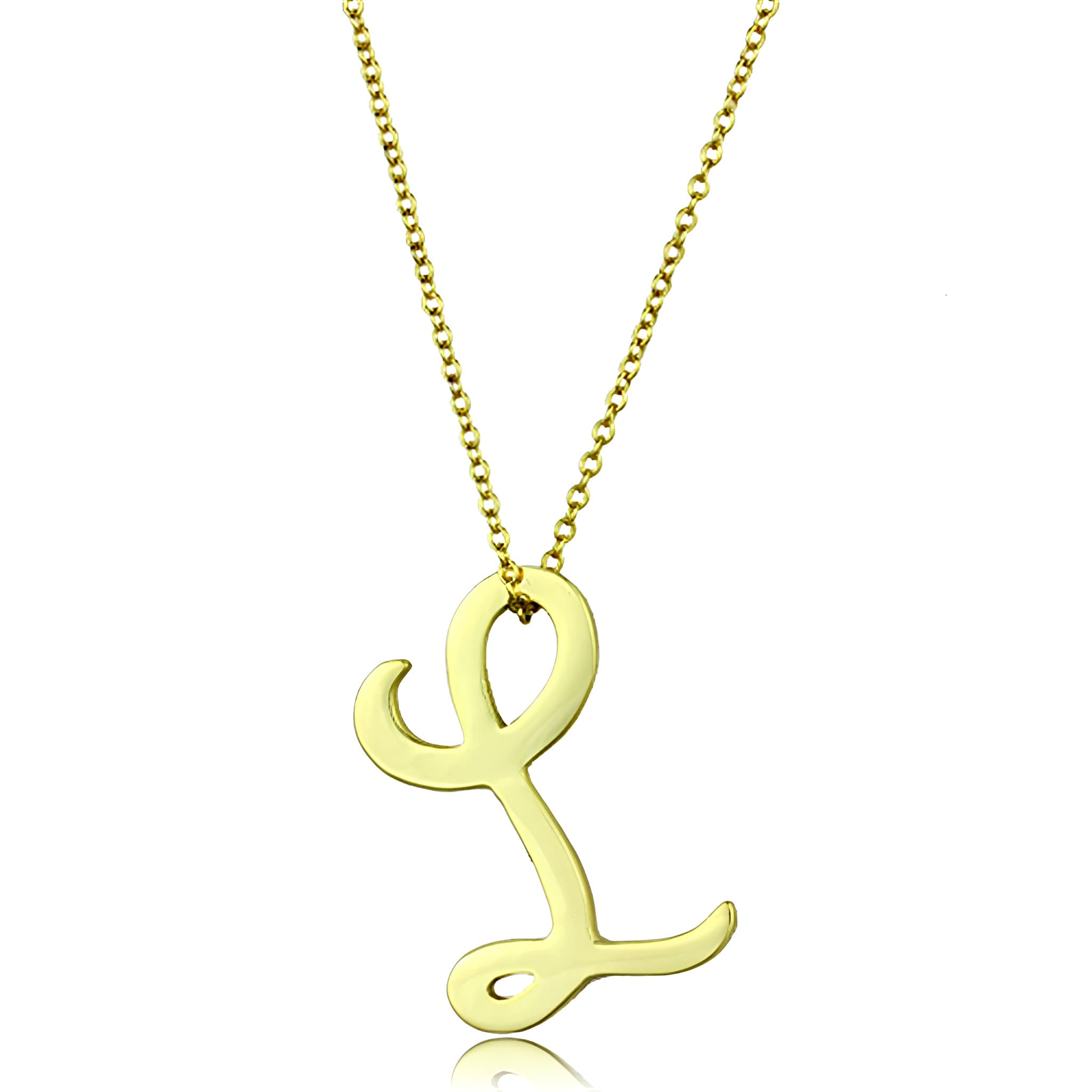 Brass Gold Script Letter L Pendant Necklace
