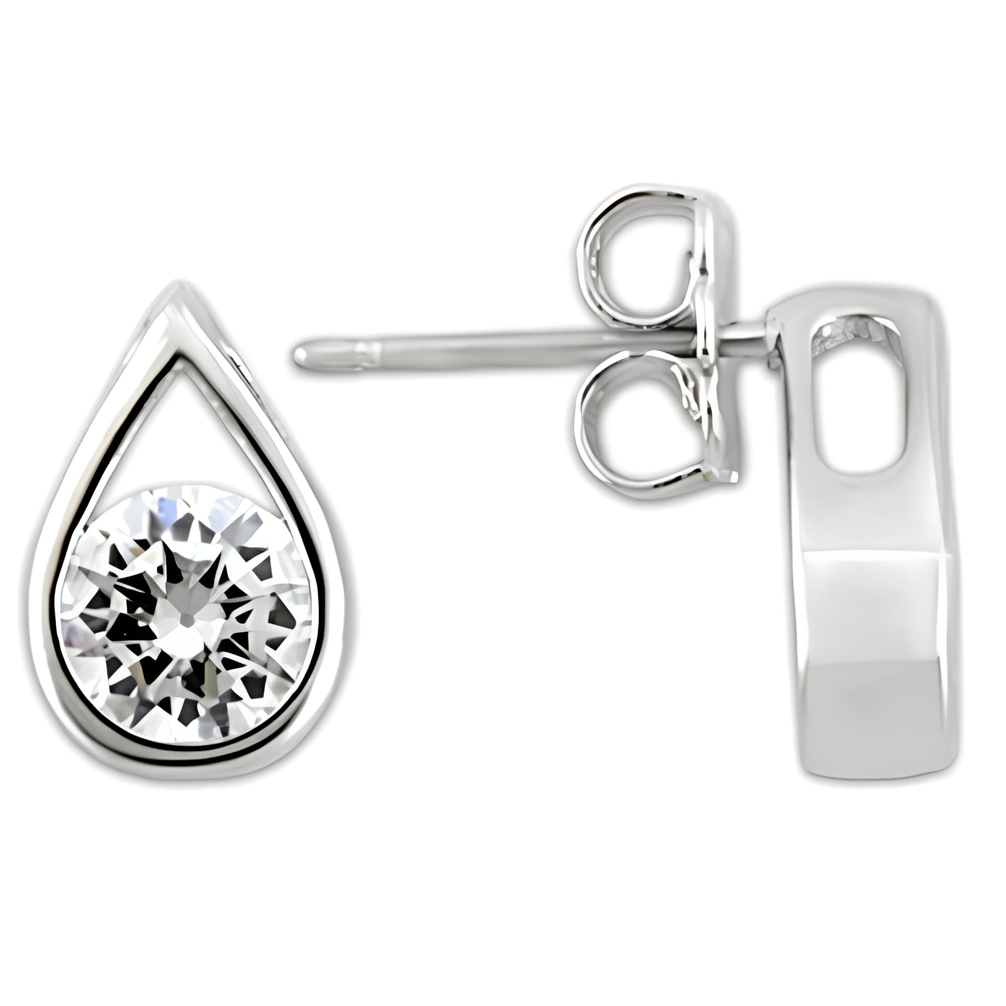 Sterling Silver Teardrop Bezel Stud Earrings