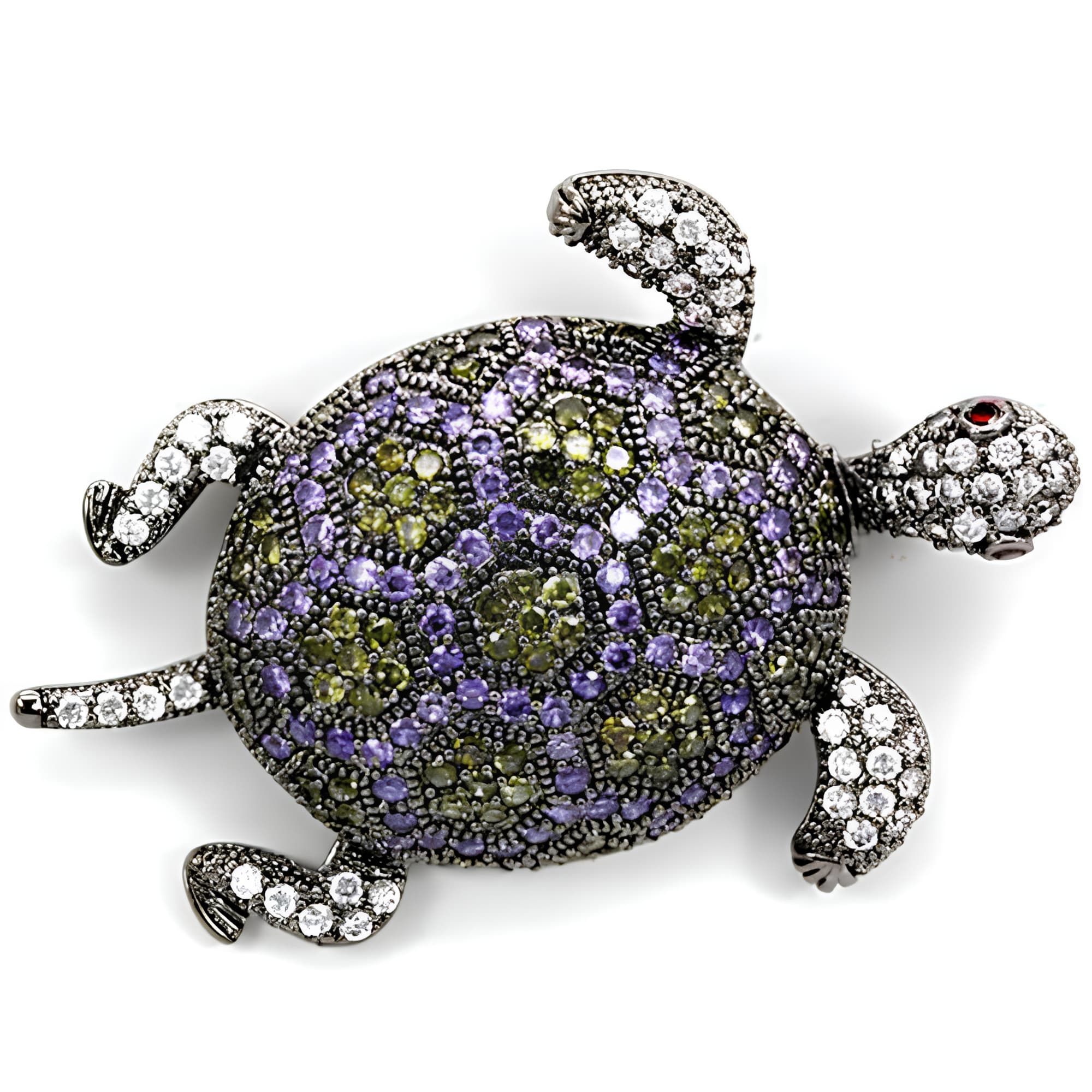 Brass Crystal Turtle Brooch