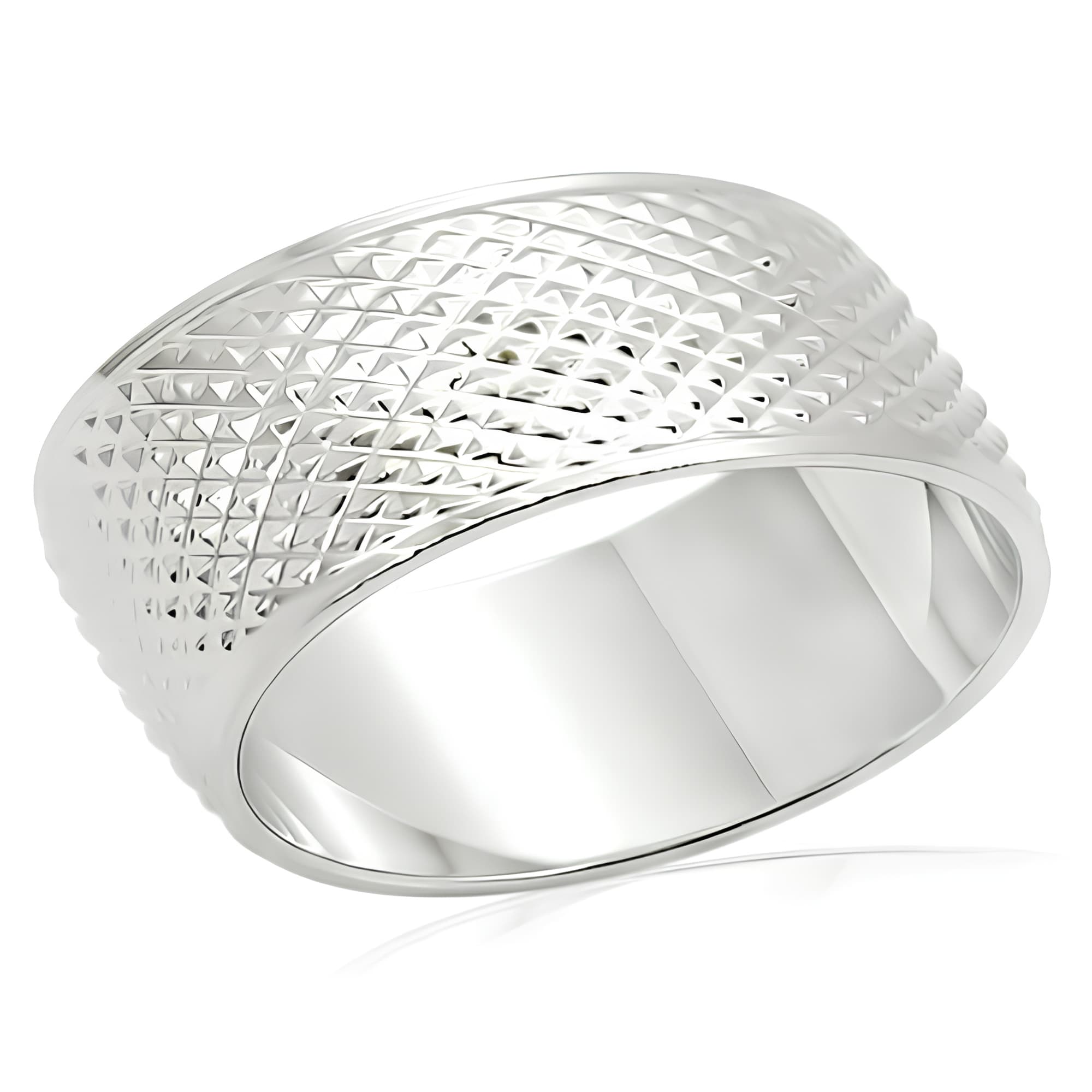 Brass Silver Diamond Cut Mesh Wide Band Ring