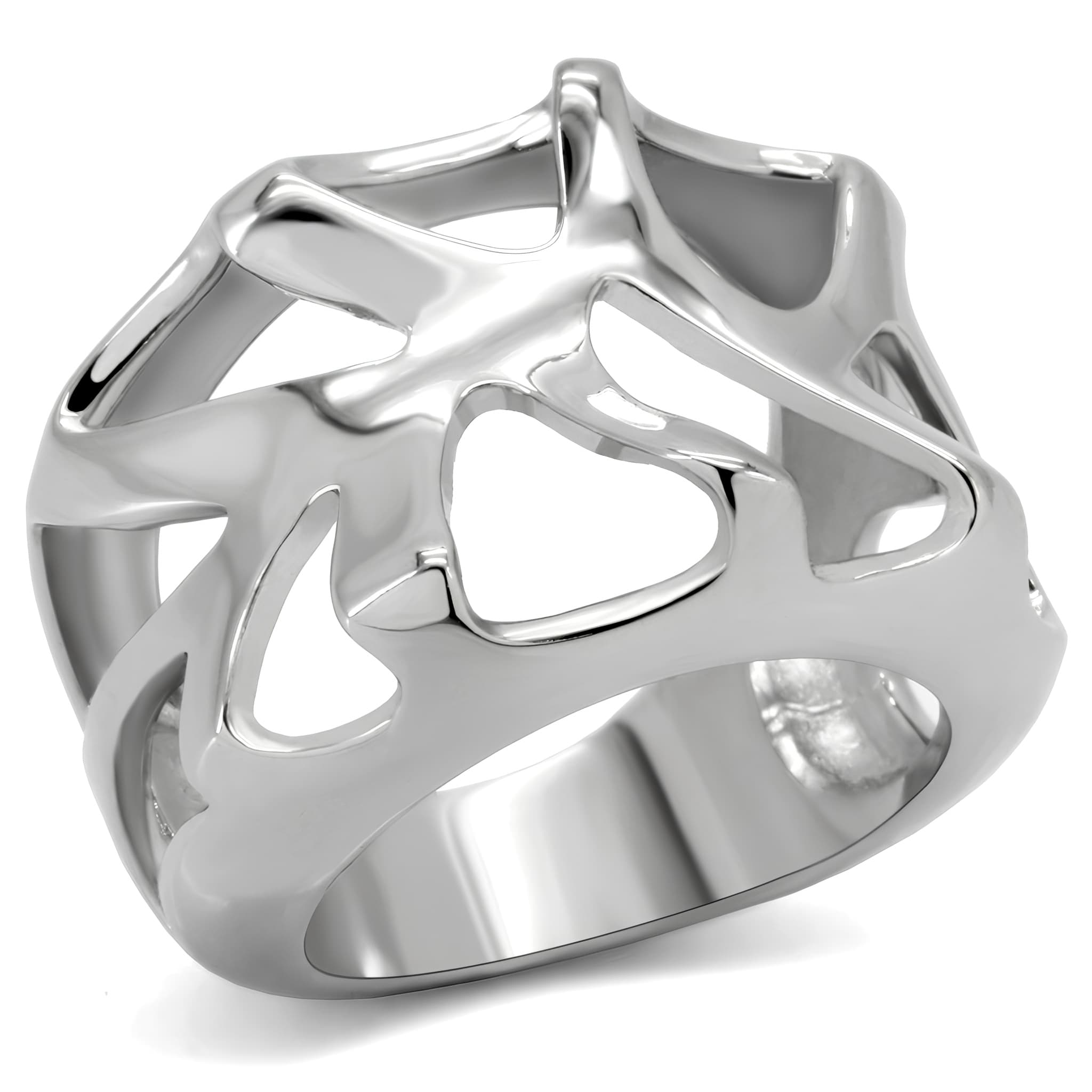 Stainless Steel Abstract Cutout Openwork Wide Band Ring