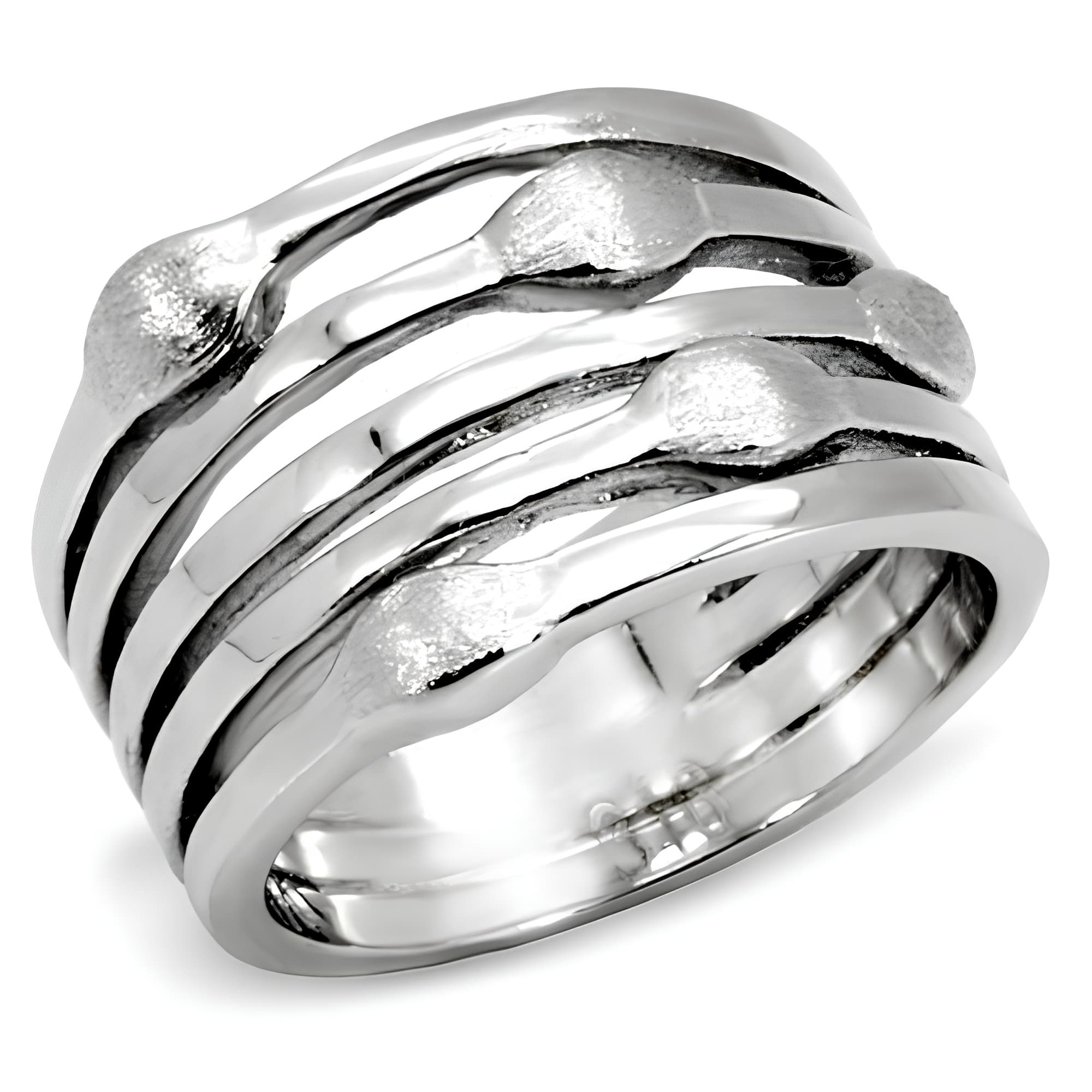 Stainless Steel Ribbed Stripe Band Ring
