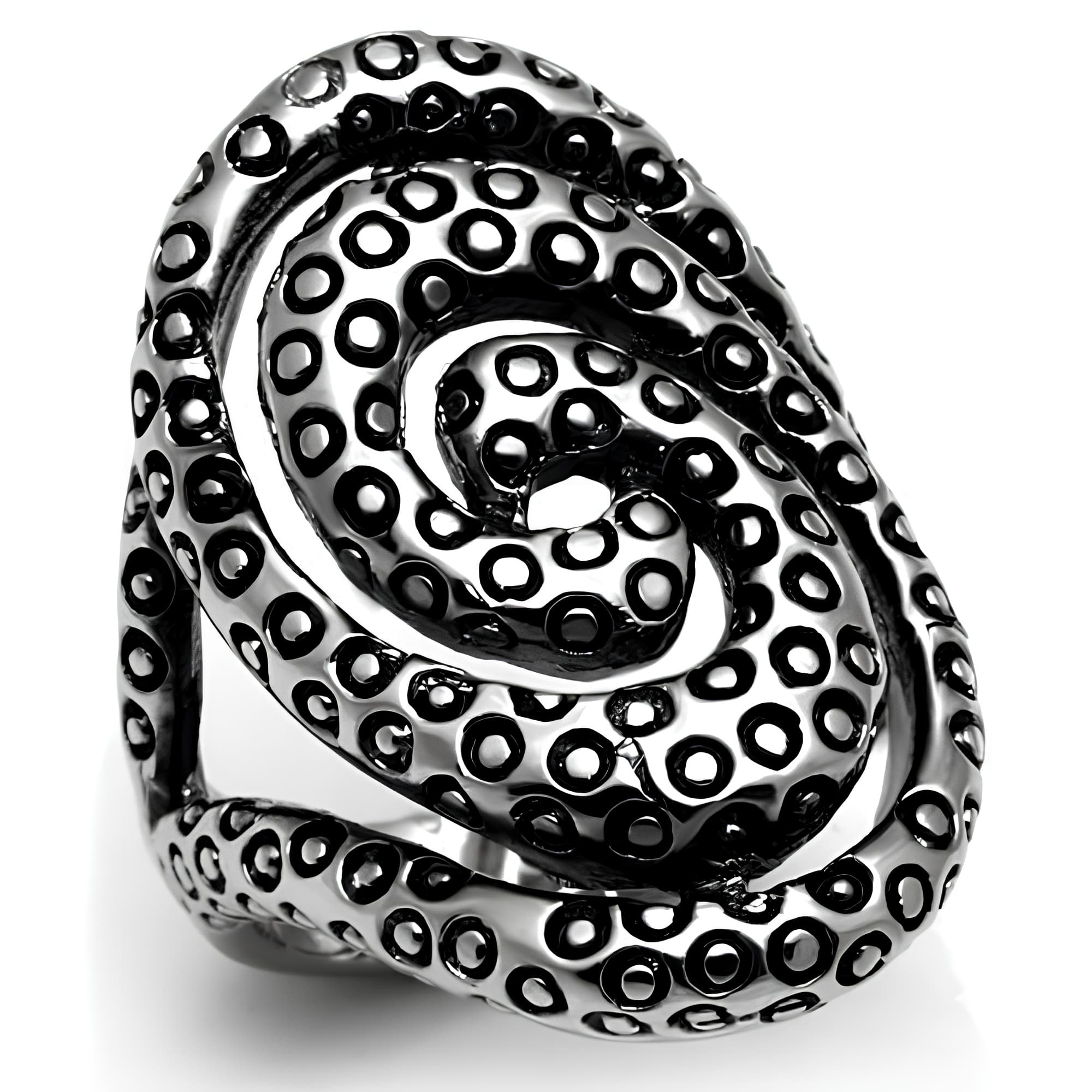 Stainless Steel Silver Oxidized Spiral Tentacle Octopus Ring