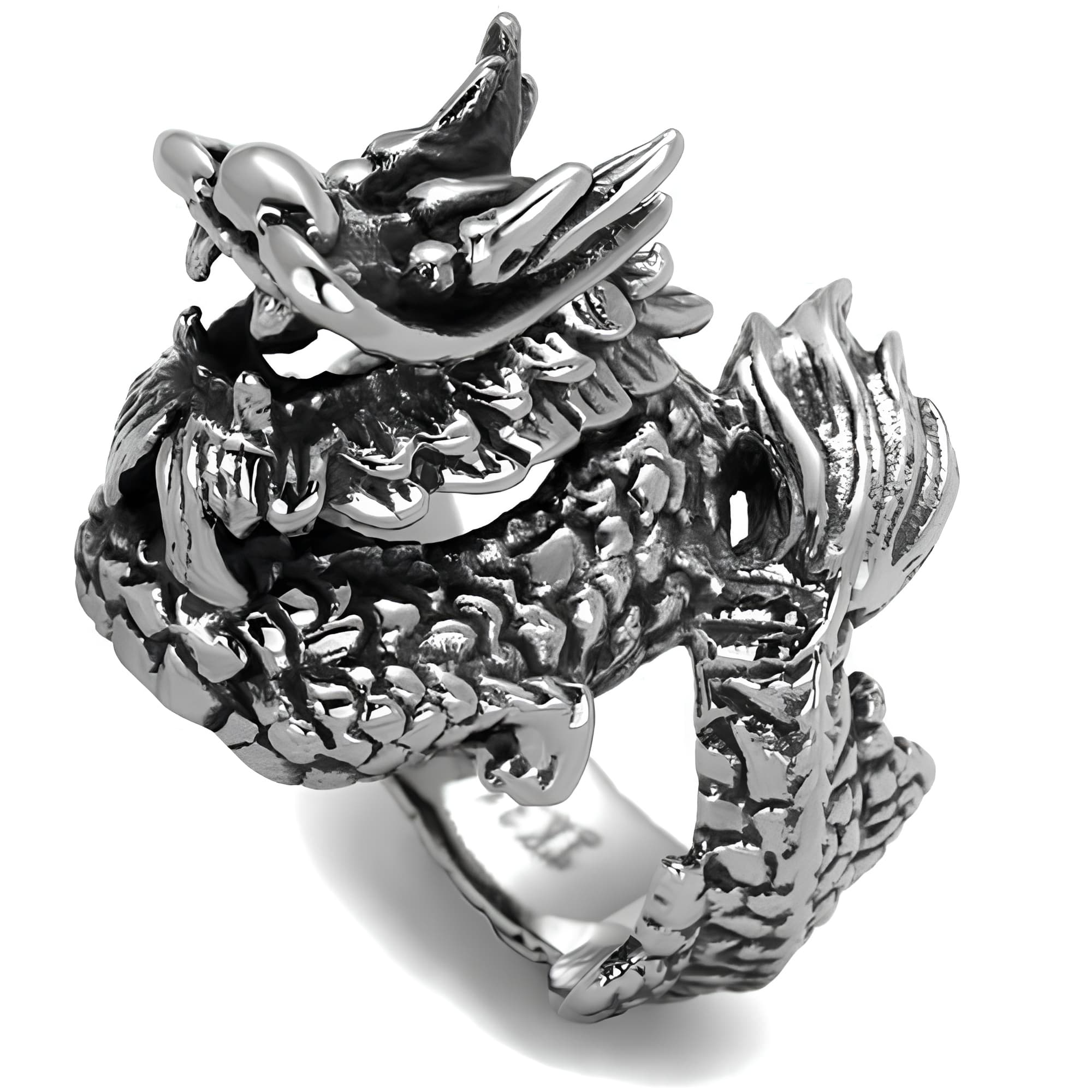 Stainless Steel Dragon Wrap Detailed Ring