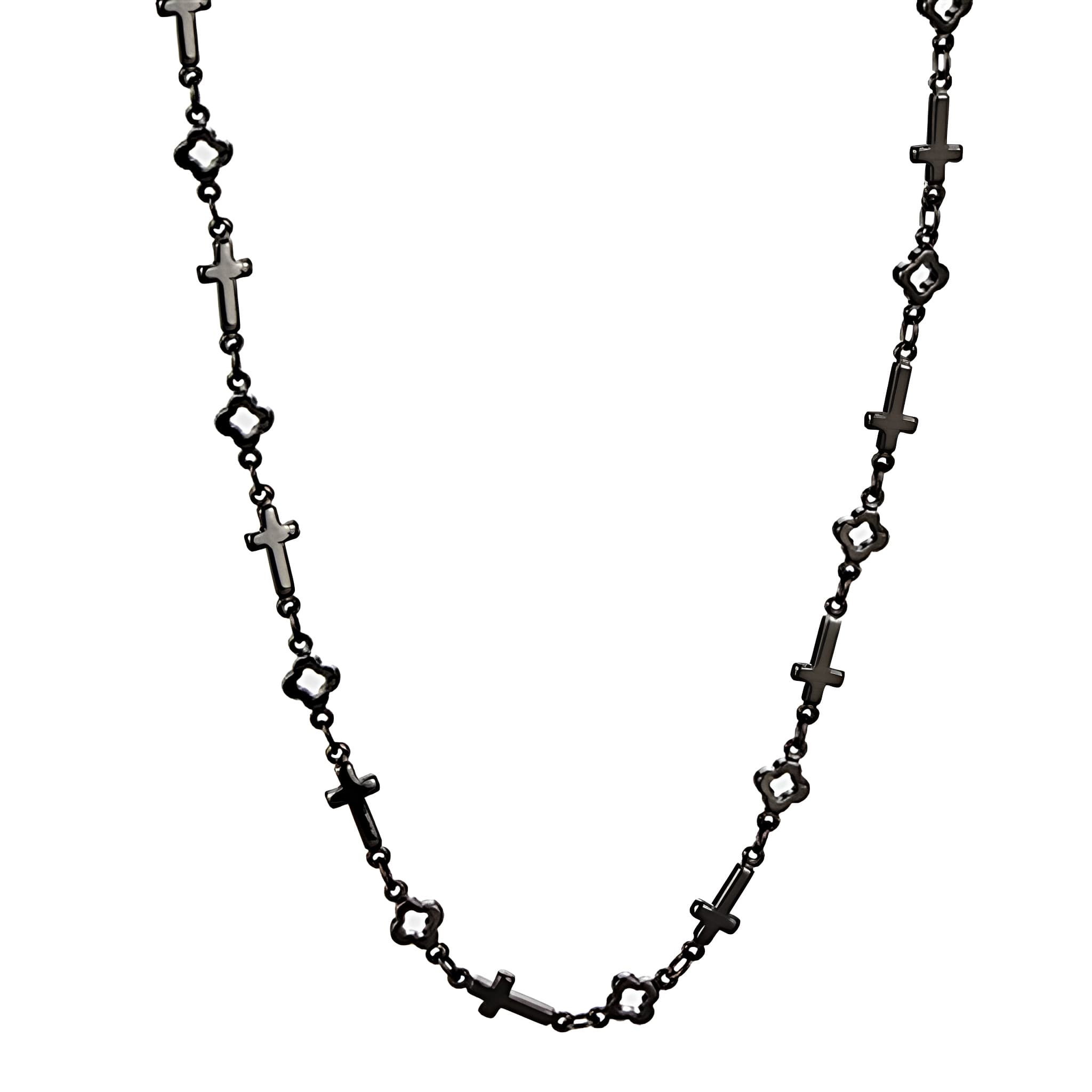 Brass Black Cross Station Chain Necklace