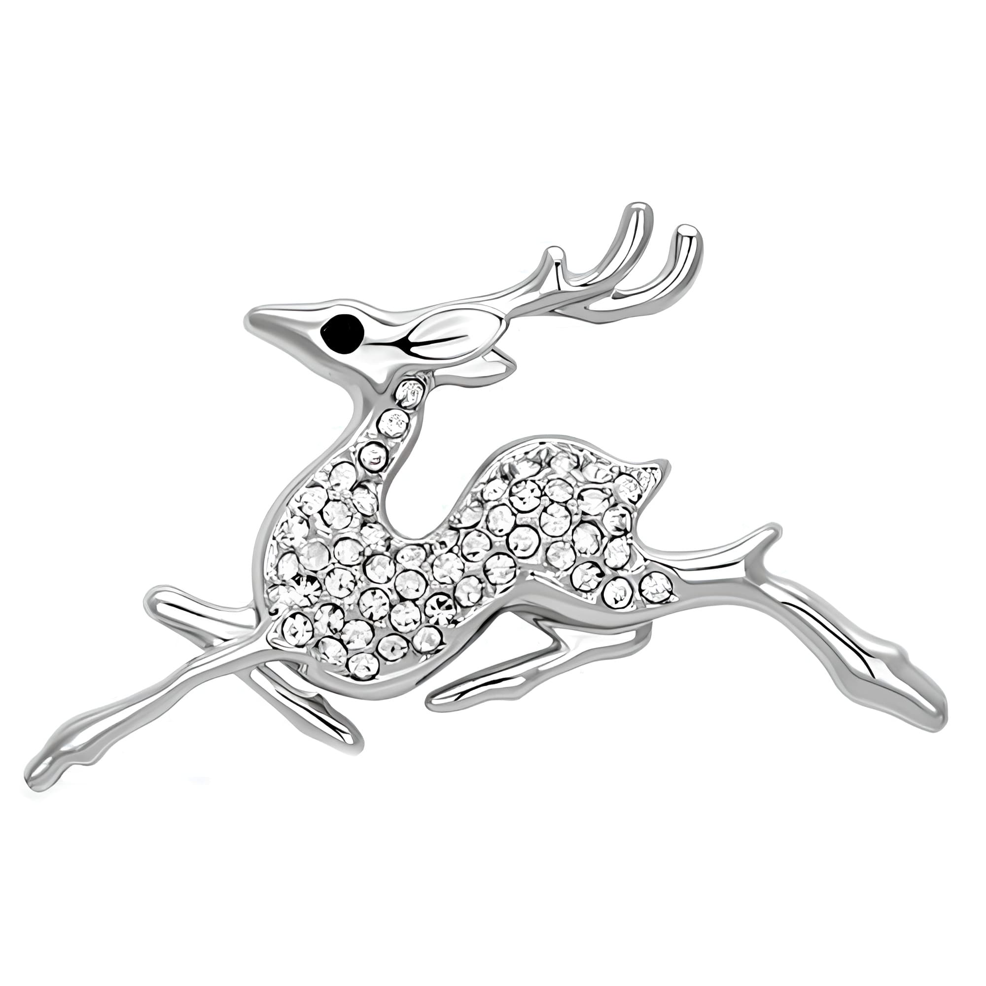 Silver Polished Leaping Deer Reindeer Brooch