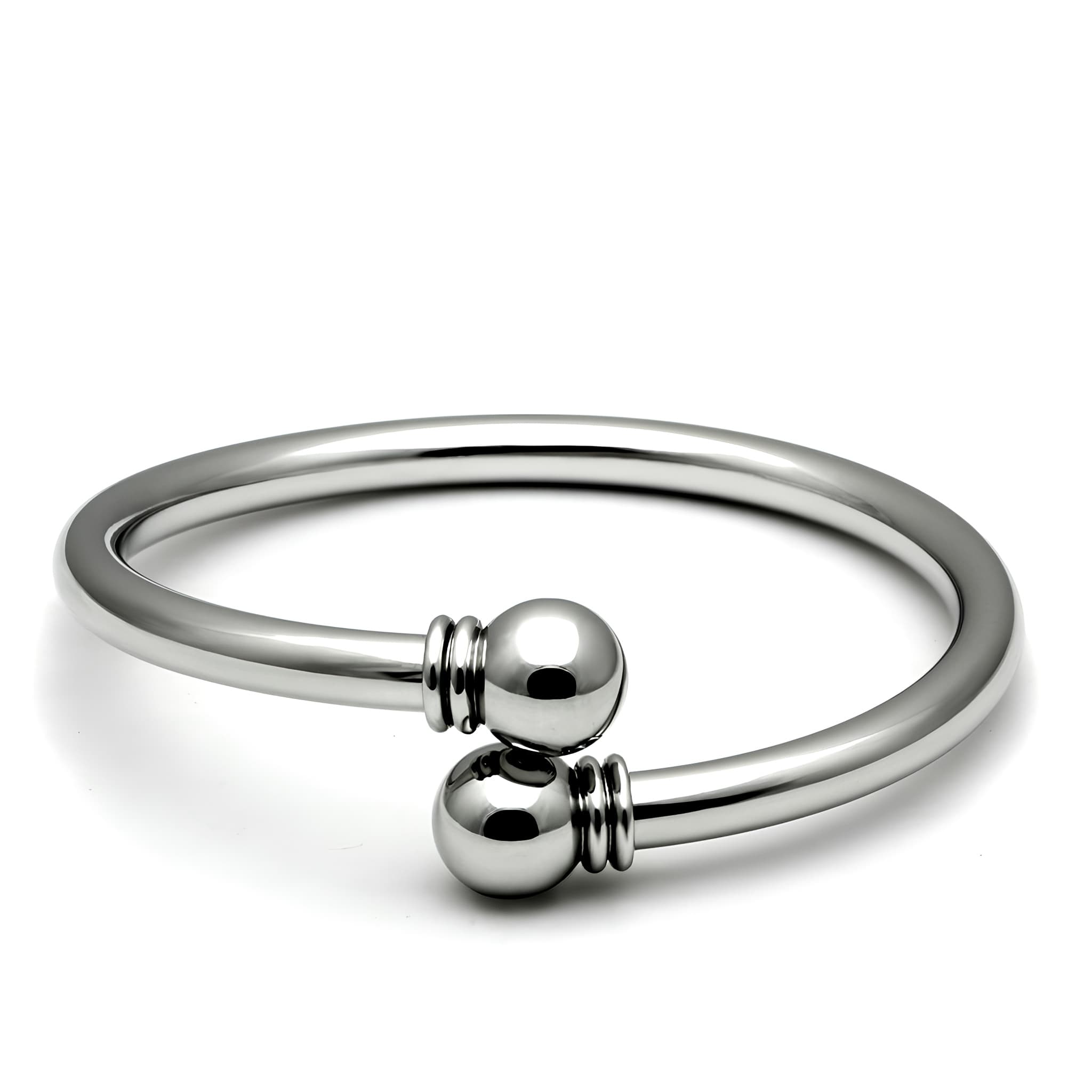 Stainless Steel Silver Polished Ball End Open Cuff Bracelet
