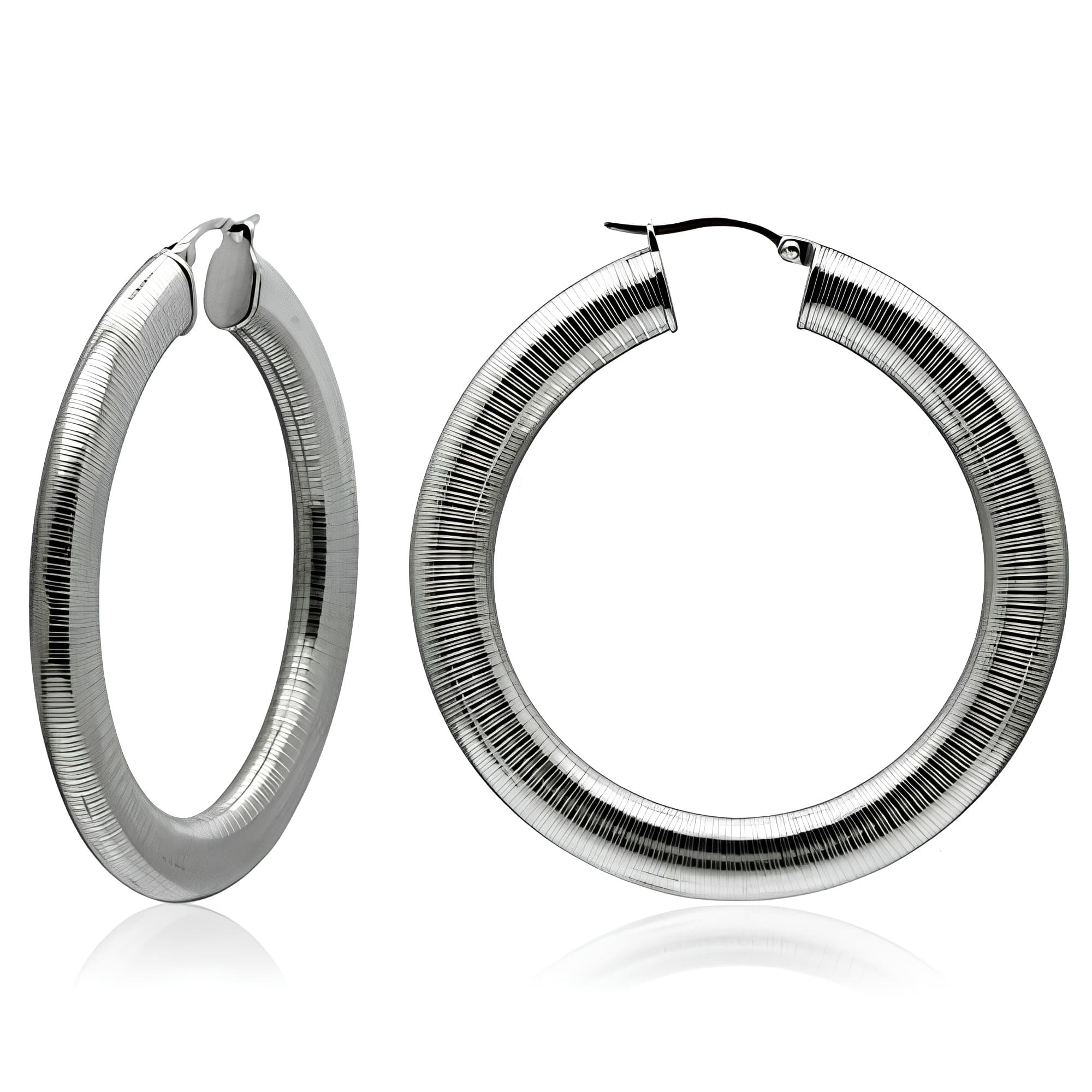 Stainless Steel Silver Polished Oval Tapered Omega Hoop Earrings