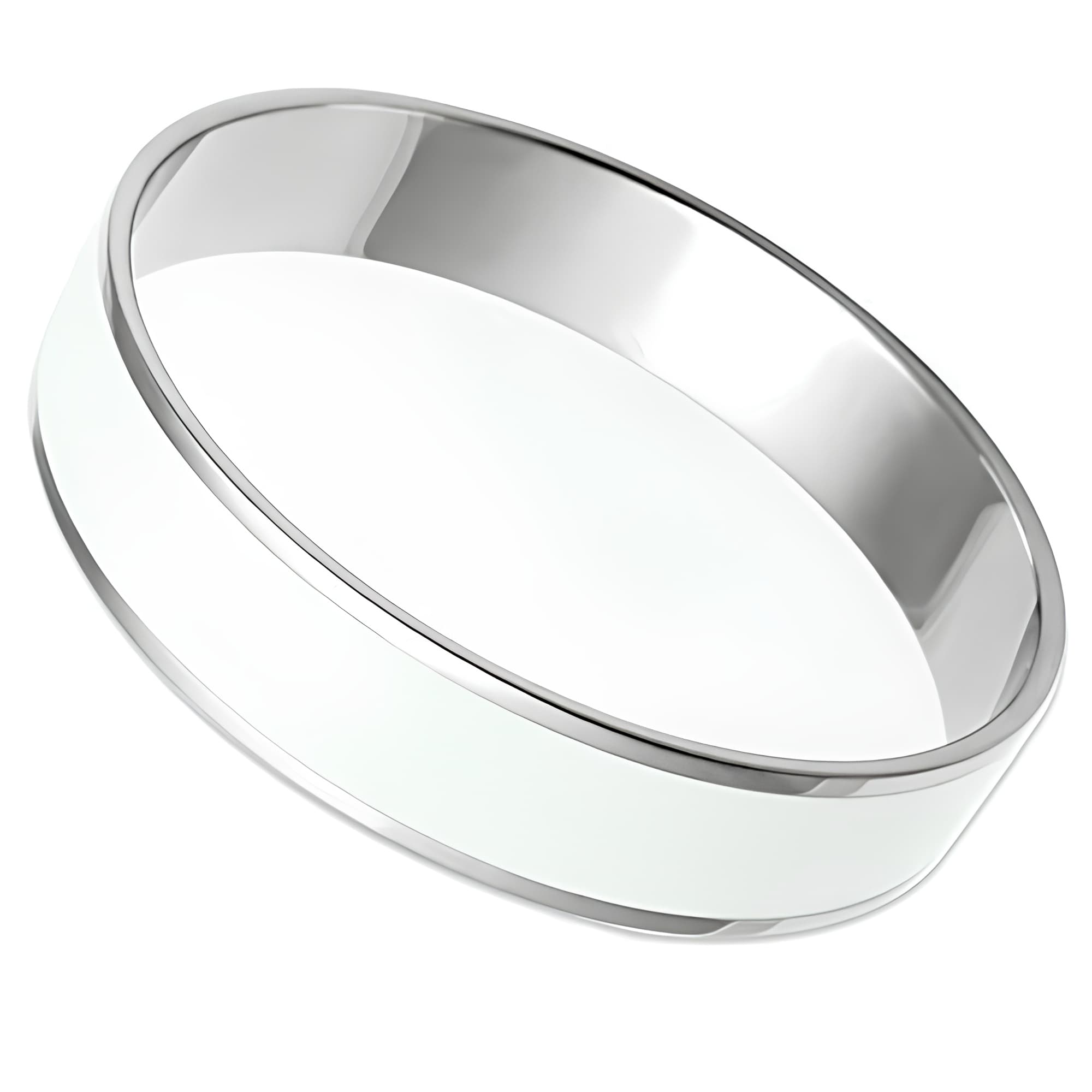Stainless Steel Silver White Enamel Wide Bracelet
