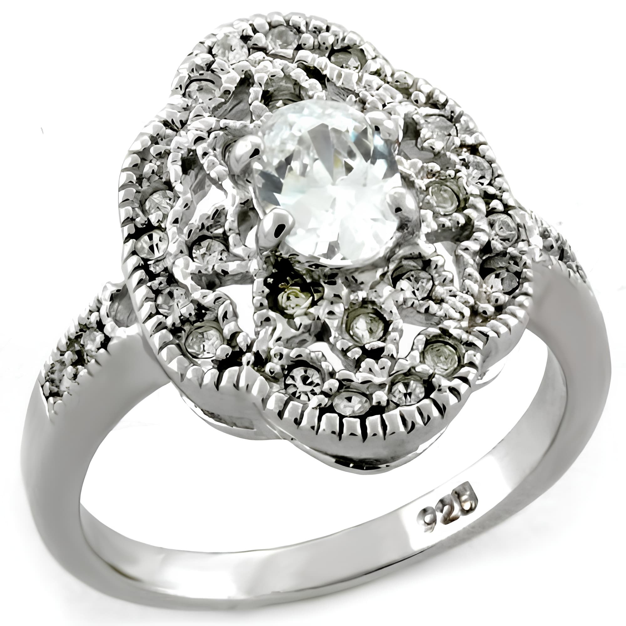 Sterling Silver Oval Halo Vintage Ring