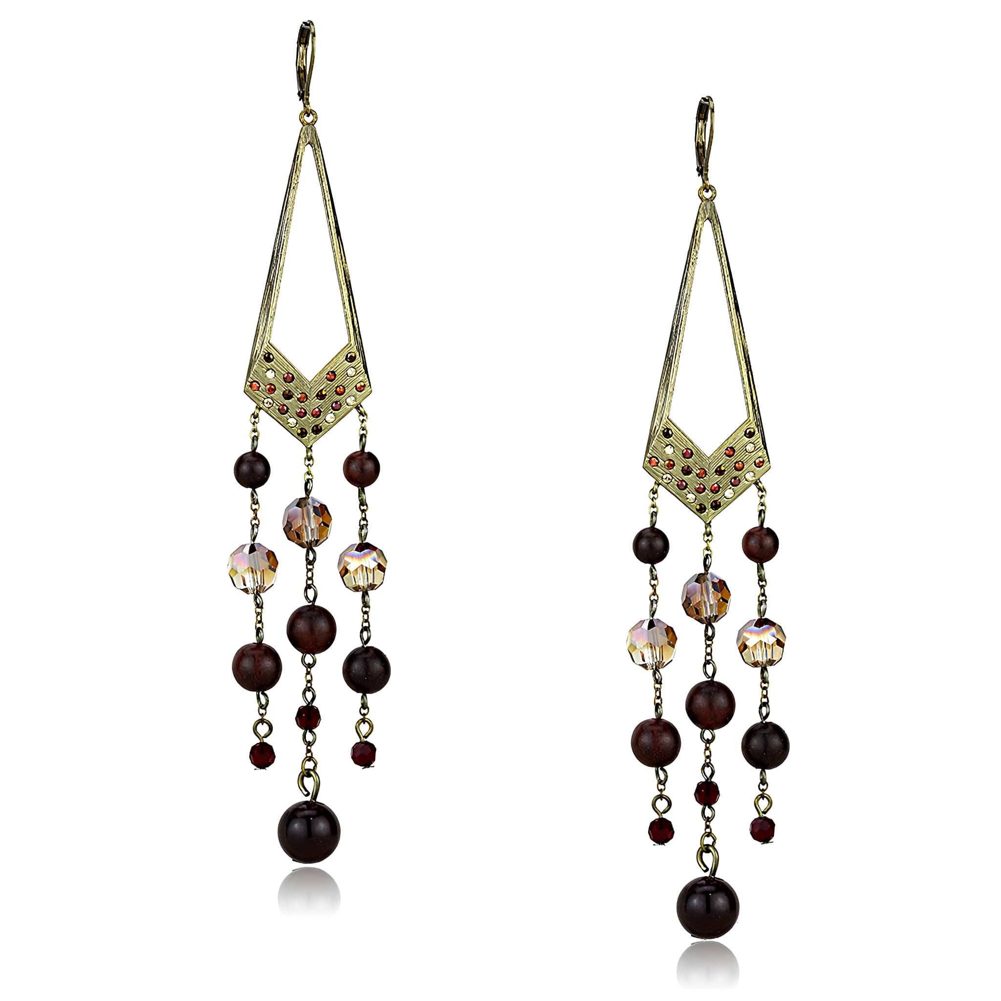 Brass Antique Gold Crystal Bead Chandelier Drop Earrings
