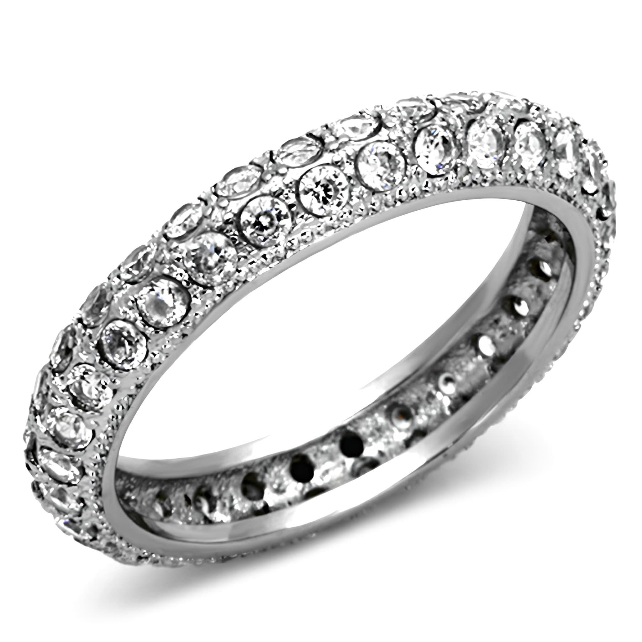 Stainless Steel CZ Multi Row Pave Eternity Band Ring