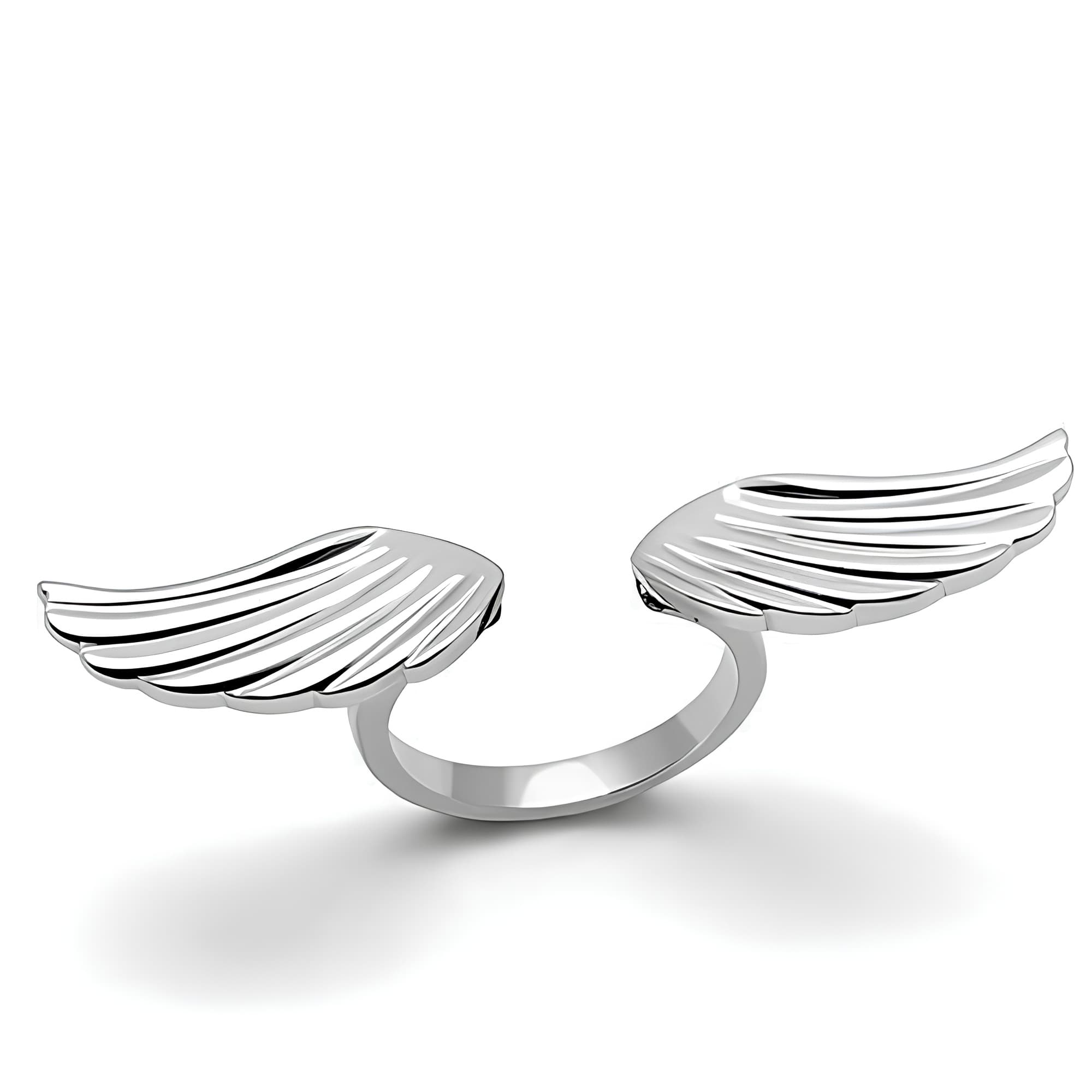 Stainless Steel Silver Polished Angel Wing Open Bypass Ring