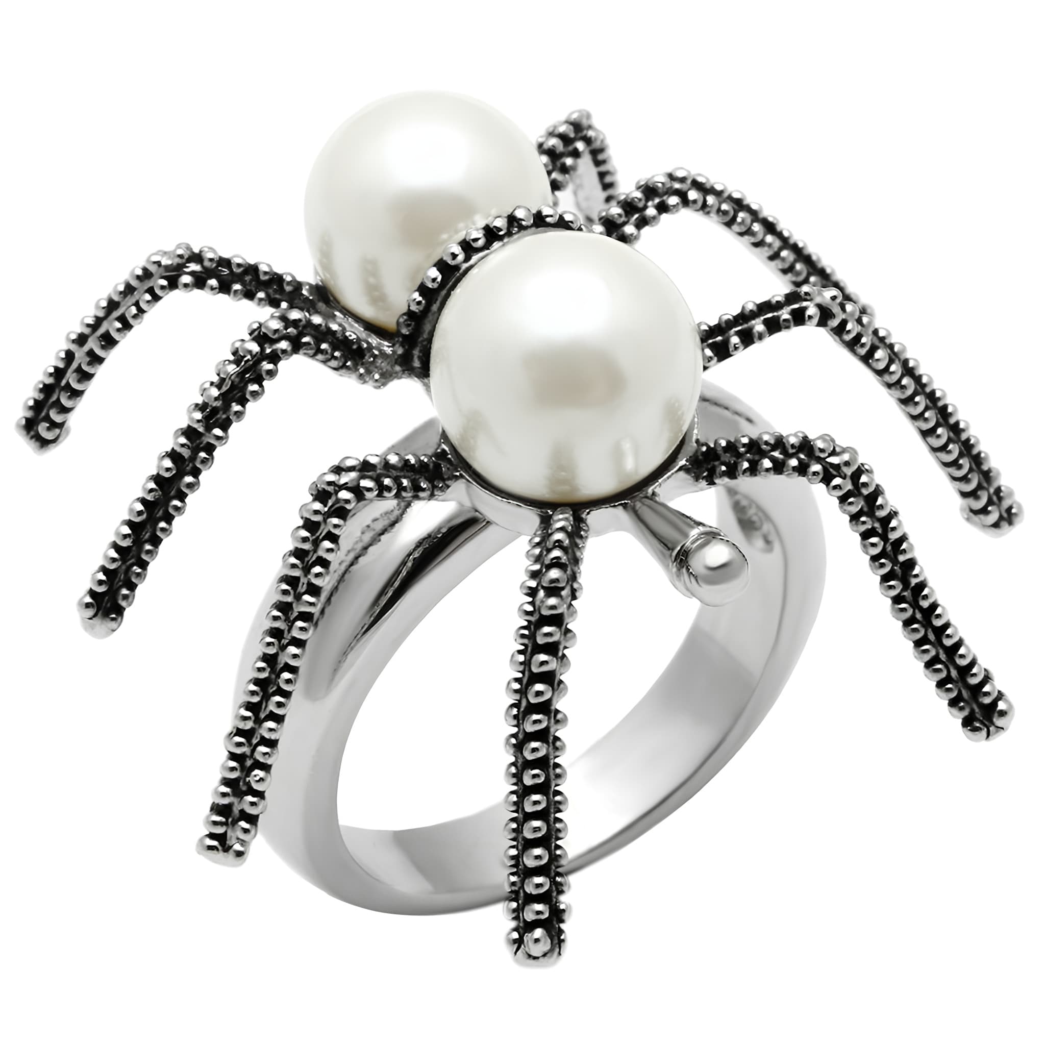 Brass Pearl Marcasite Spider Cocktail Ring