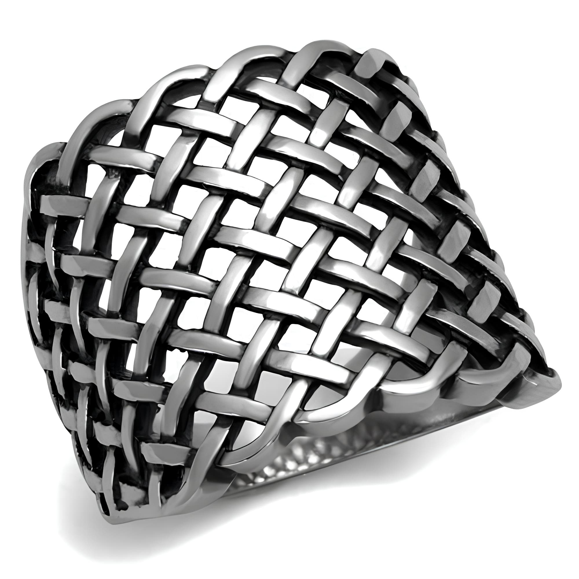 Stainless Steel Woven Basket Weave Wide Dome Ring