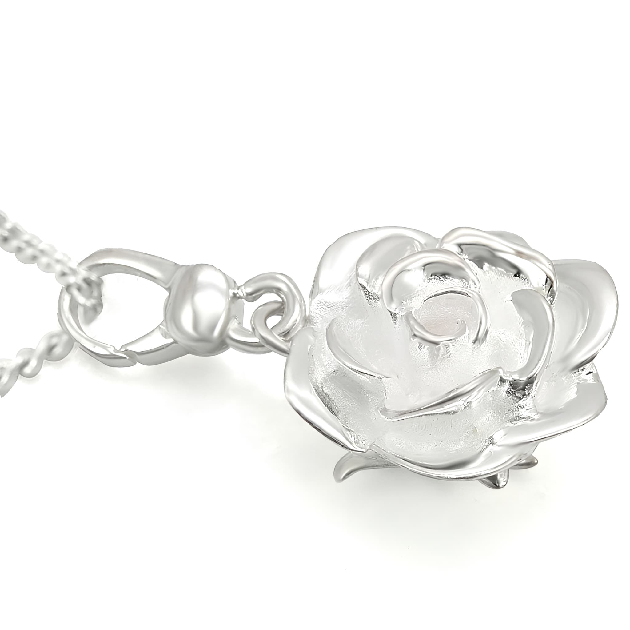 Sterling Silver Polished Rose Flower Pendant Necklace