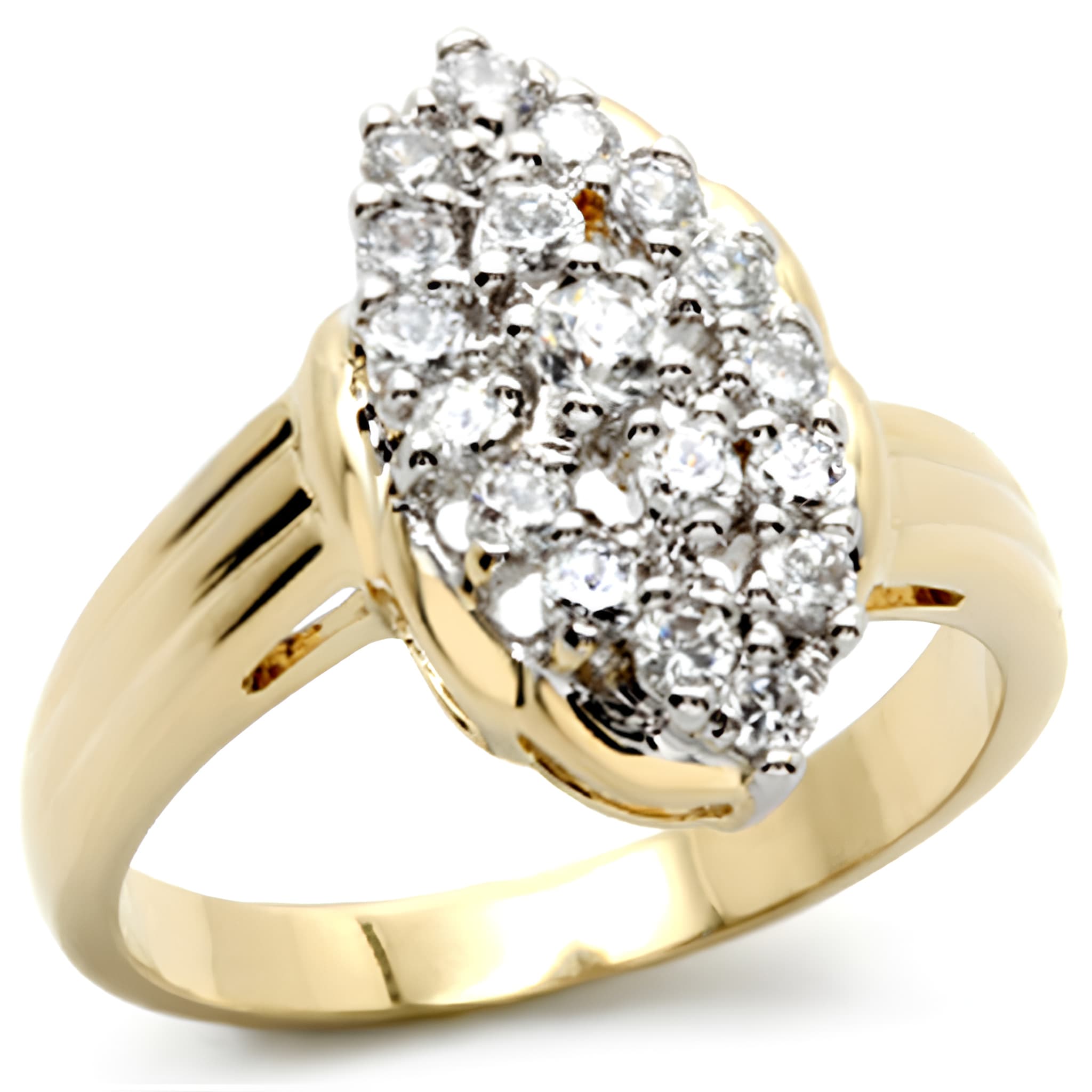 Brass Gold CZ Oval Cluster Ring