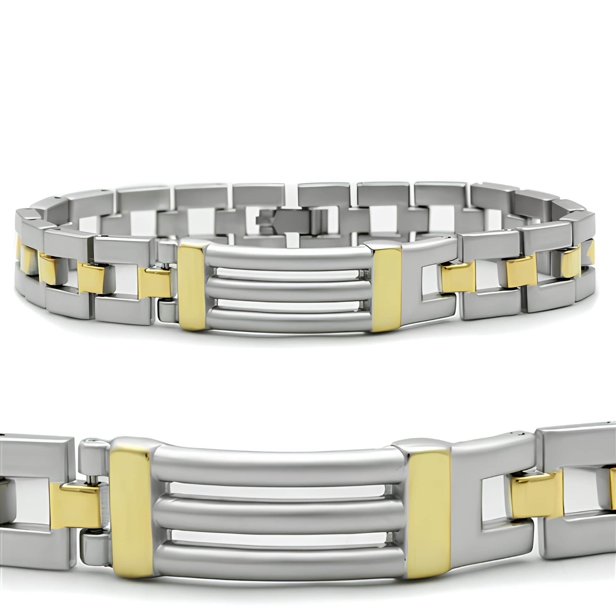 Two Tone Silver Gold Bar Link Bracelet