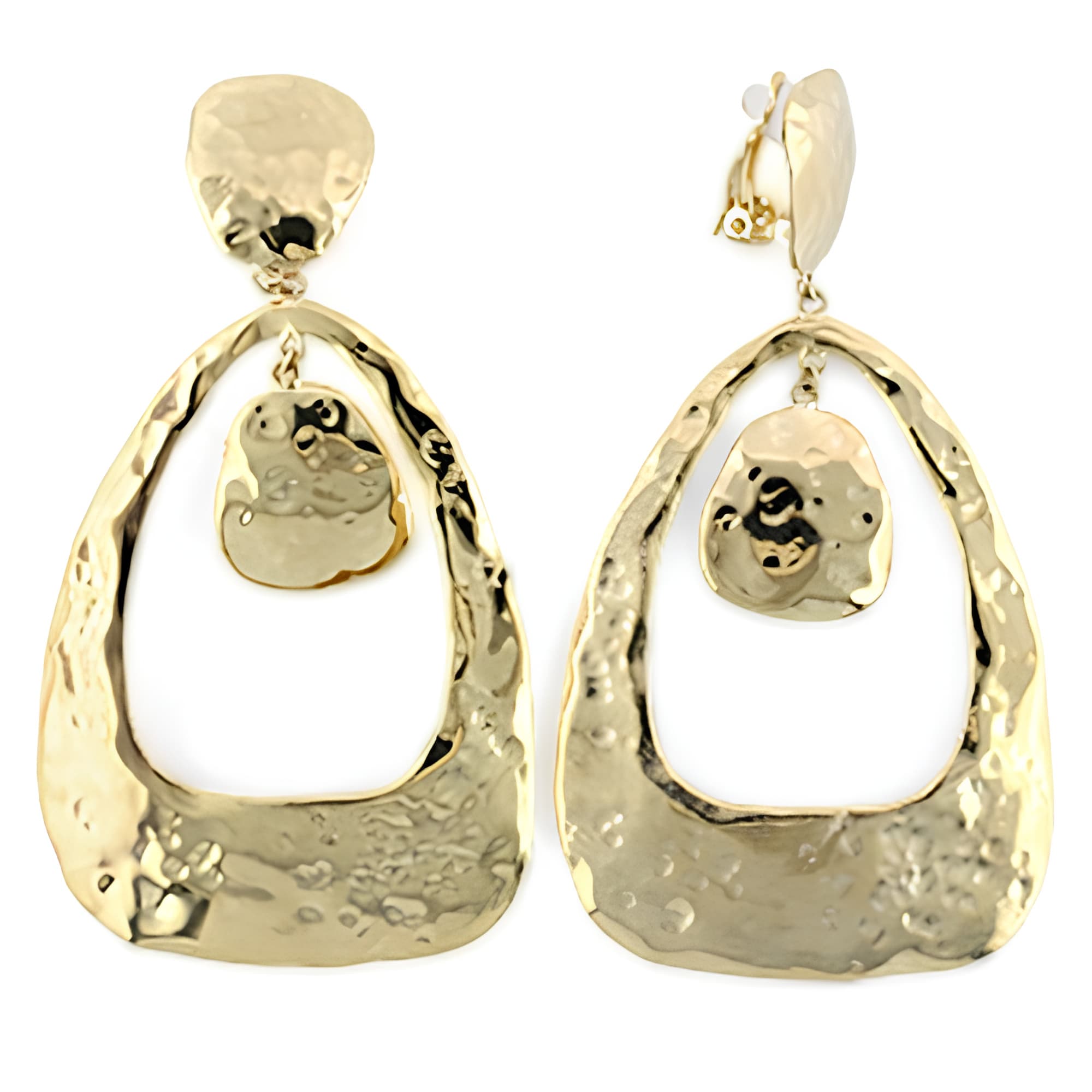 Brass Gold Hammered Teardrop Drop Earrings