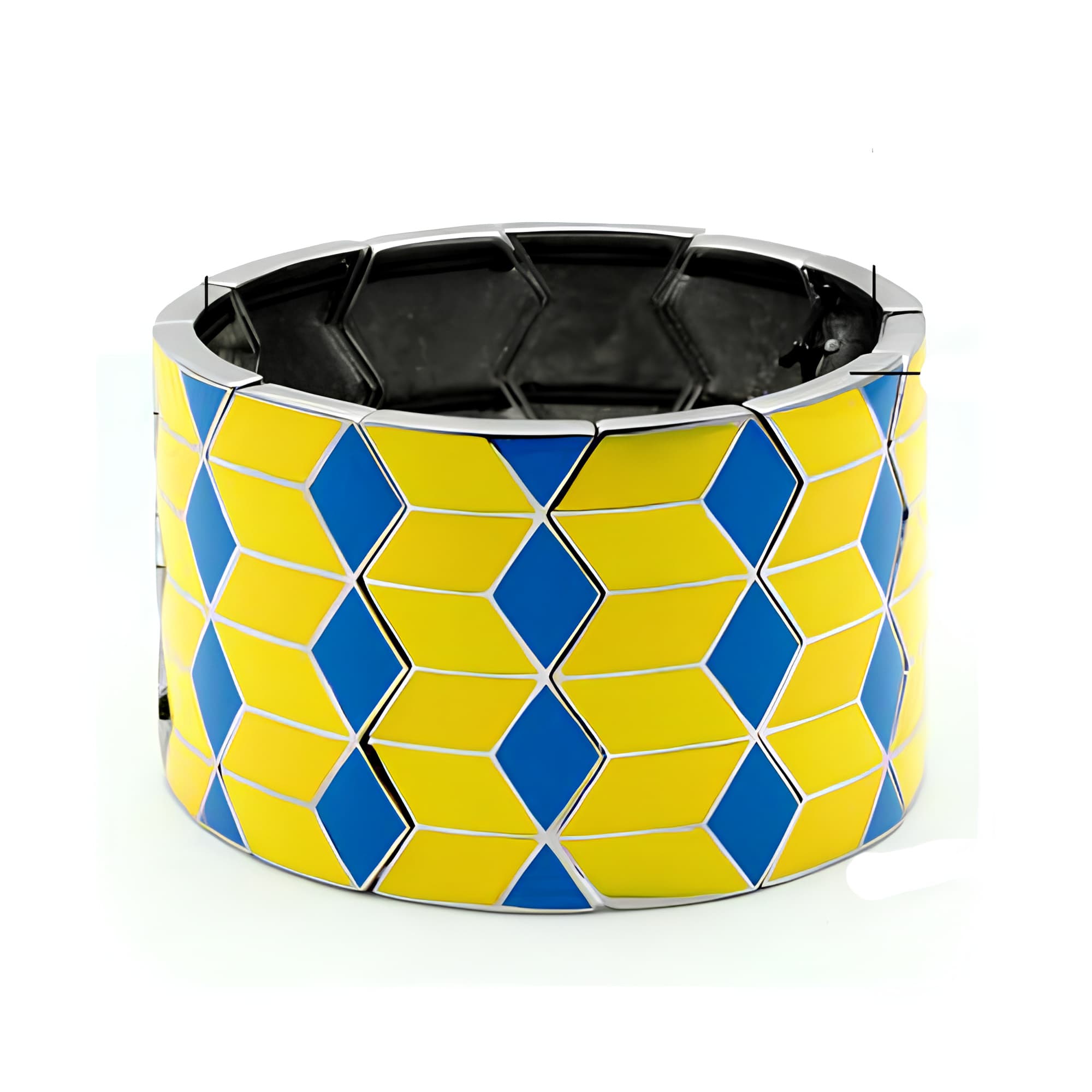 Stainless Steel Blue Yellow Enamel Diamond Argyle Wide Bracelet