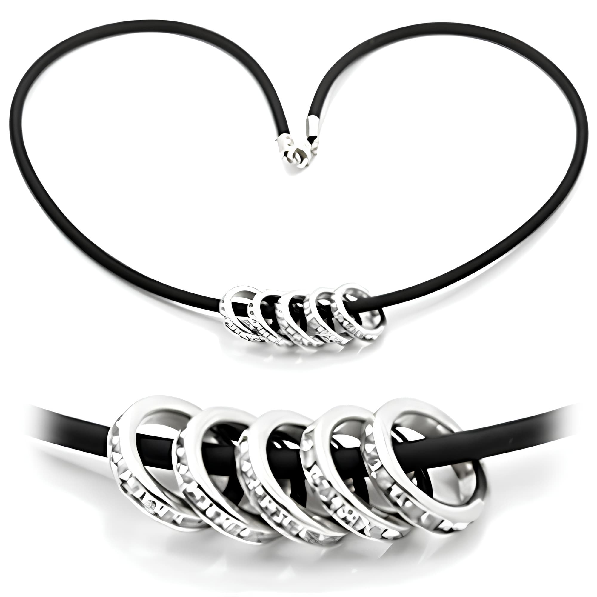 Brass Black Cord CZ Ring Charm Pendant Necklace