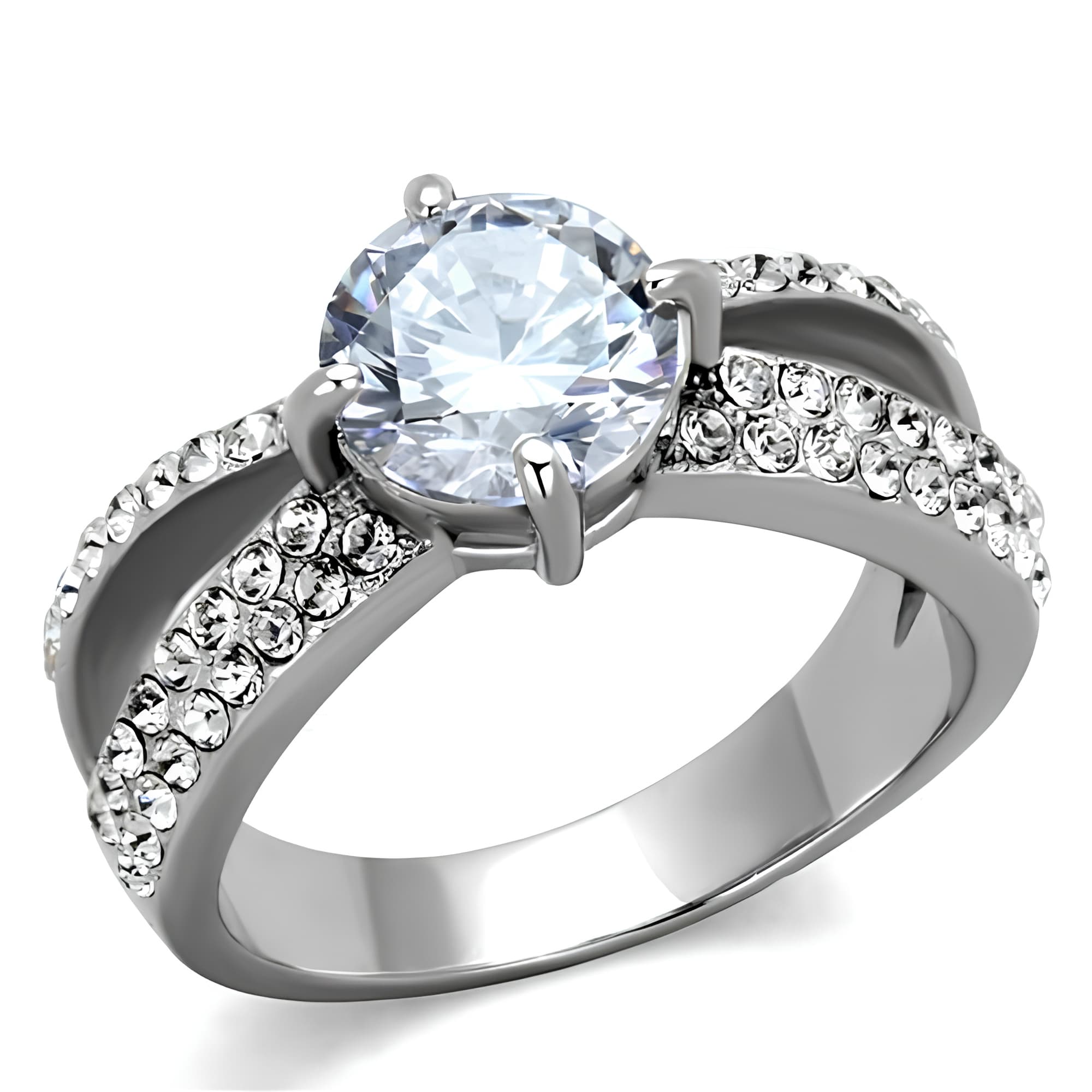 Stainless Steel Round Micro Pavé Ring