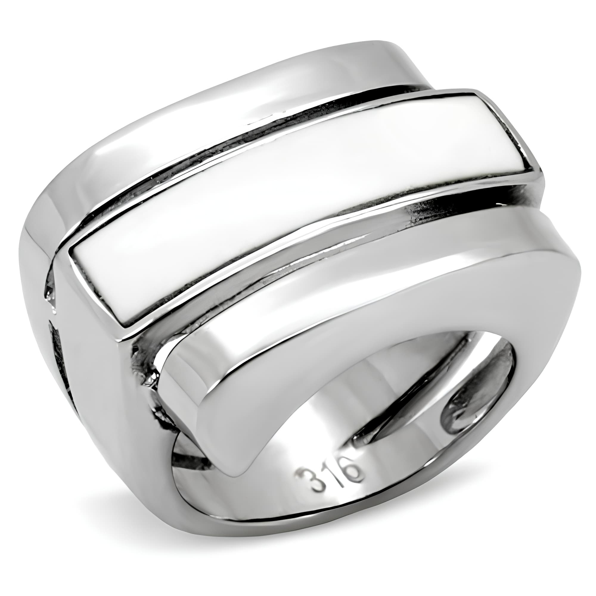 Stainless Steel Polished Wide Two Tier Band Ring