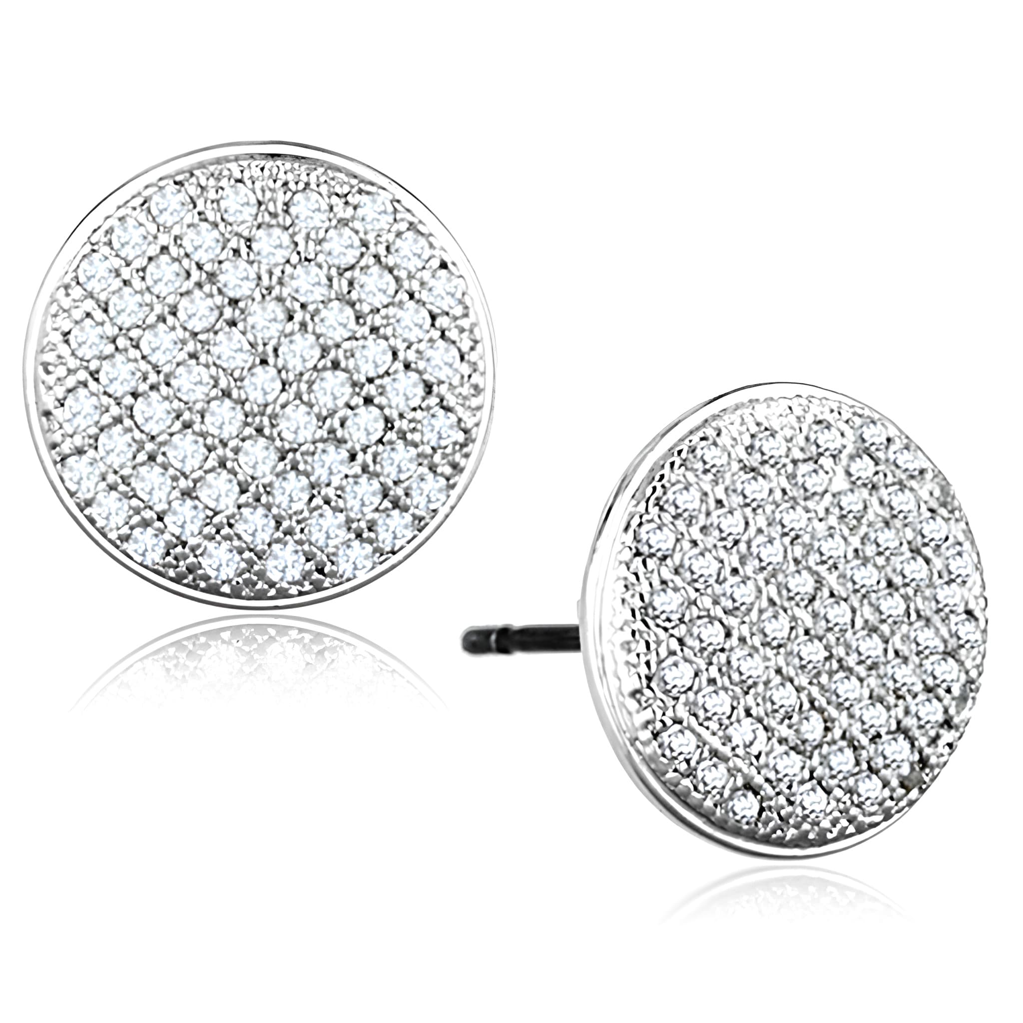 Brass CZ Pave Circle Disc Stud Earrings