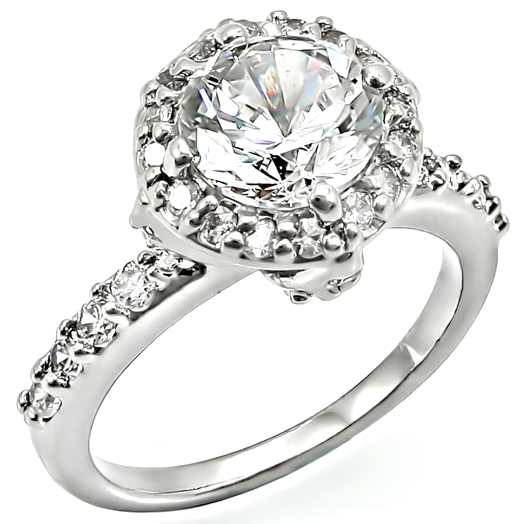 Brass CZ Round Halo Pave Shank Engagement Ring