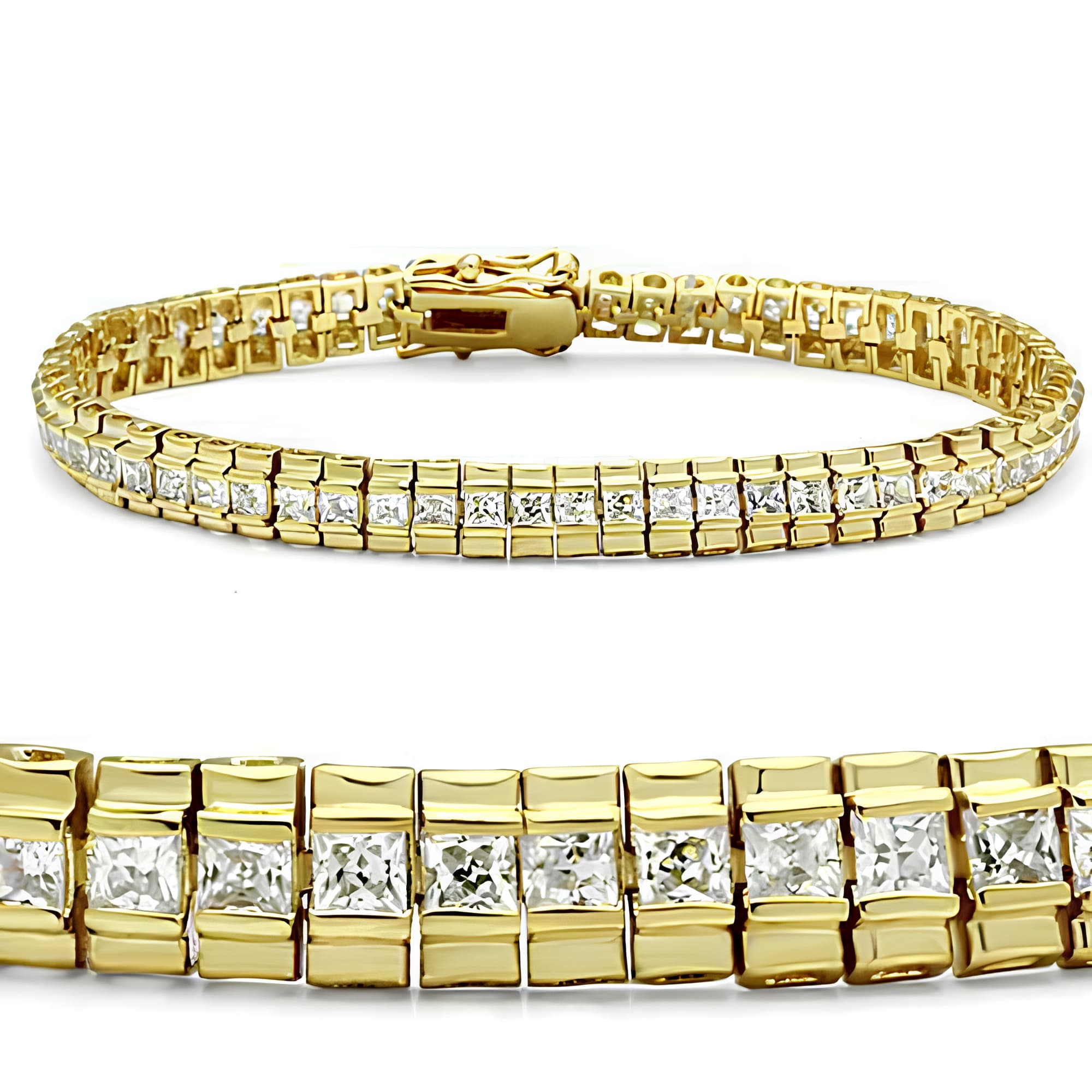 Brass Gold CZ Princess Channel Tennis Bracelet