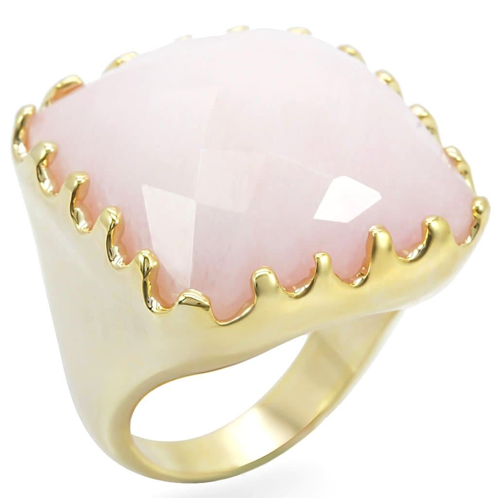Brass Pink Rose Quartz Faceted Cushion Ring