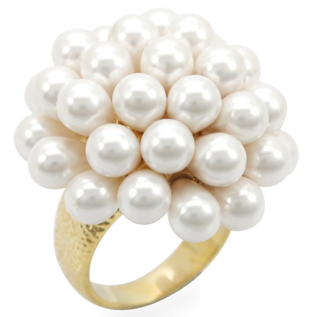 Brass White Pearl Cluster Ball Ring | The Stainless Jewelry