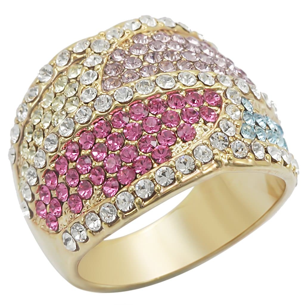Brass Pink Crystal Lips Dome Ring | The Stainless Jewelry