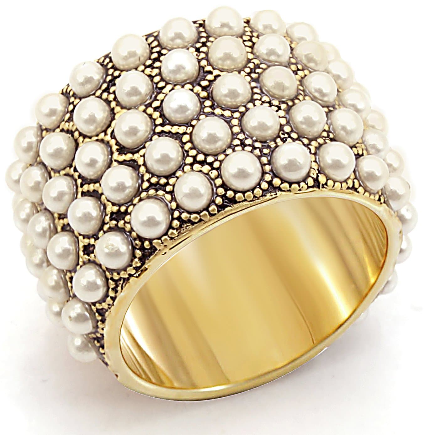 Brass Gold Pearl Cluster Wide Band Ring | The Stainless Jewelry
