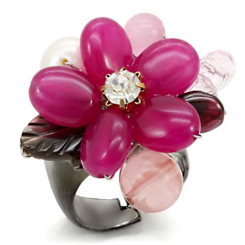 Brass Pink Pearl Bead Flower Wire Cocktail Ring