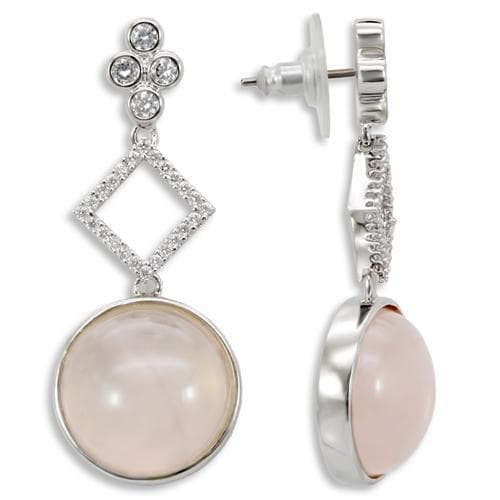 Brass CZ Diamond Pink Opal Drop Earrings | The Stainless Jewelry