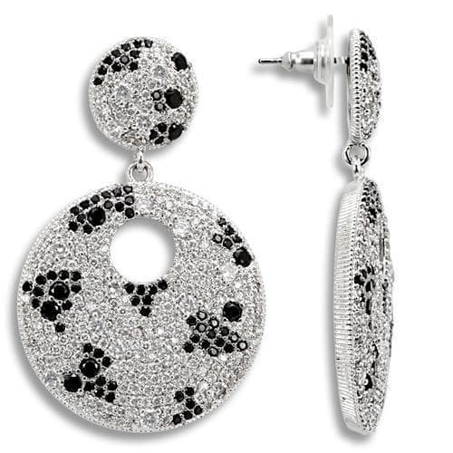 Brass Black White CZ Disc Drop Earrings | The Stainless Jewelry