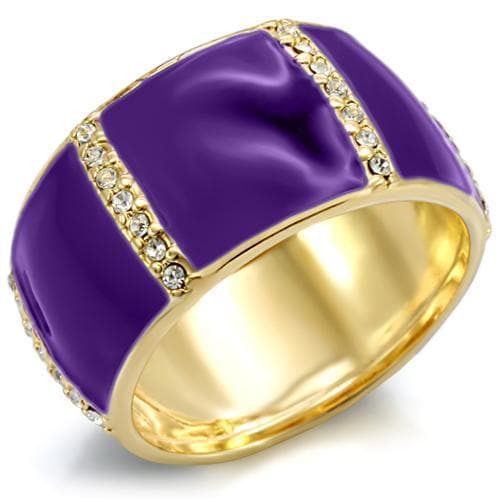 Brass Purple Enamel CZ Gold Band Ring | The Stainless Jewelry