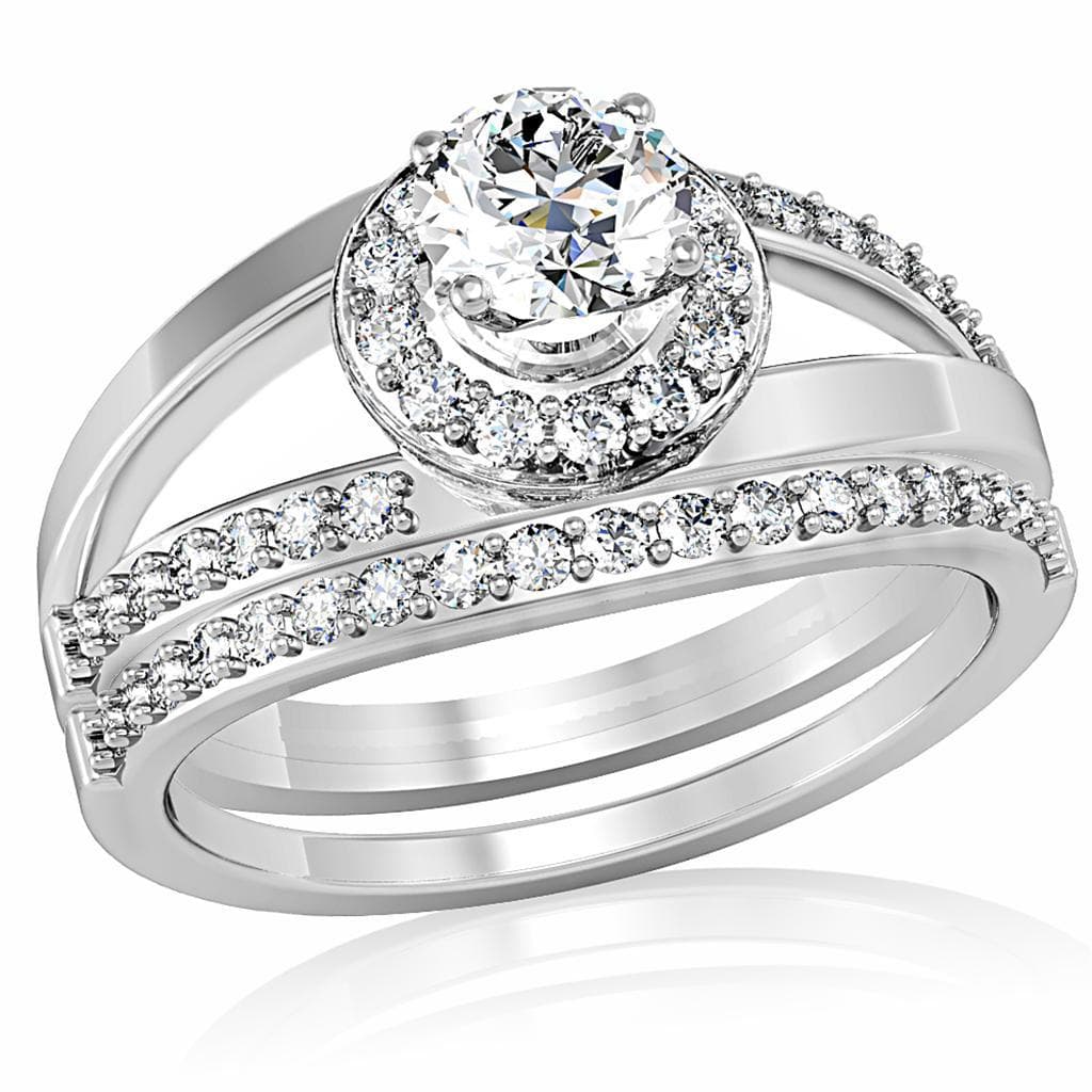 Brass CZ Round Halo Bridal Set Ring | The Stainless Jewelry