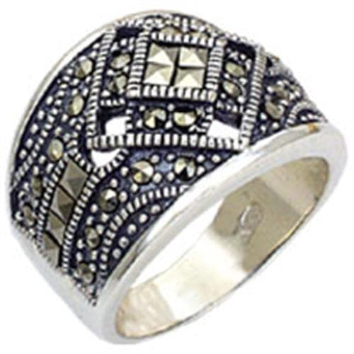 Sterling Silver Marcasite Geometric Wide Band Ring