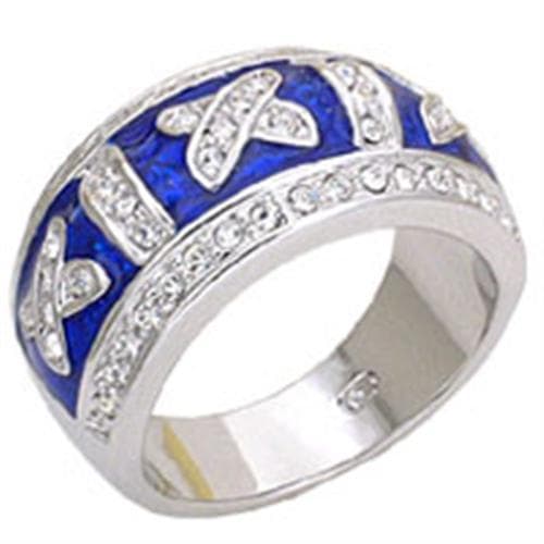 Brass Blue Enamel CZ Cross Band Ring | The Stainless Jewelry