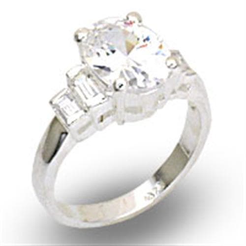 Sterling Silver CZ Round Baguette Three-Stone Ring
